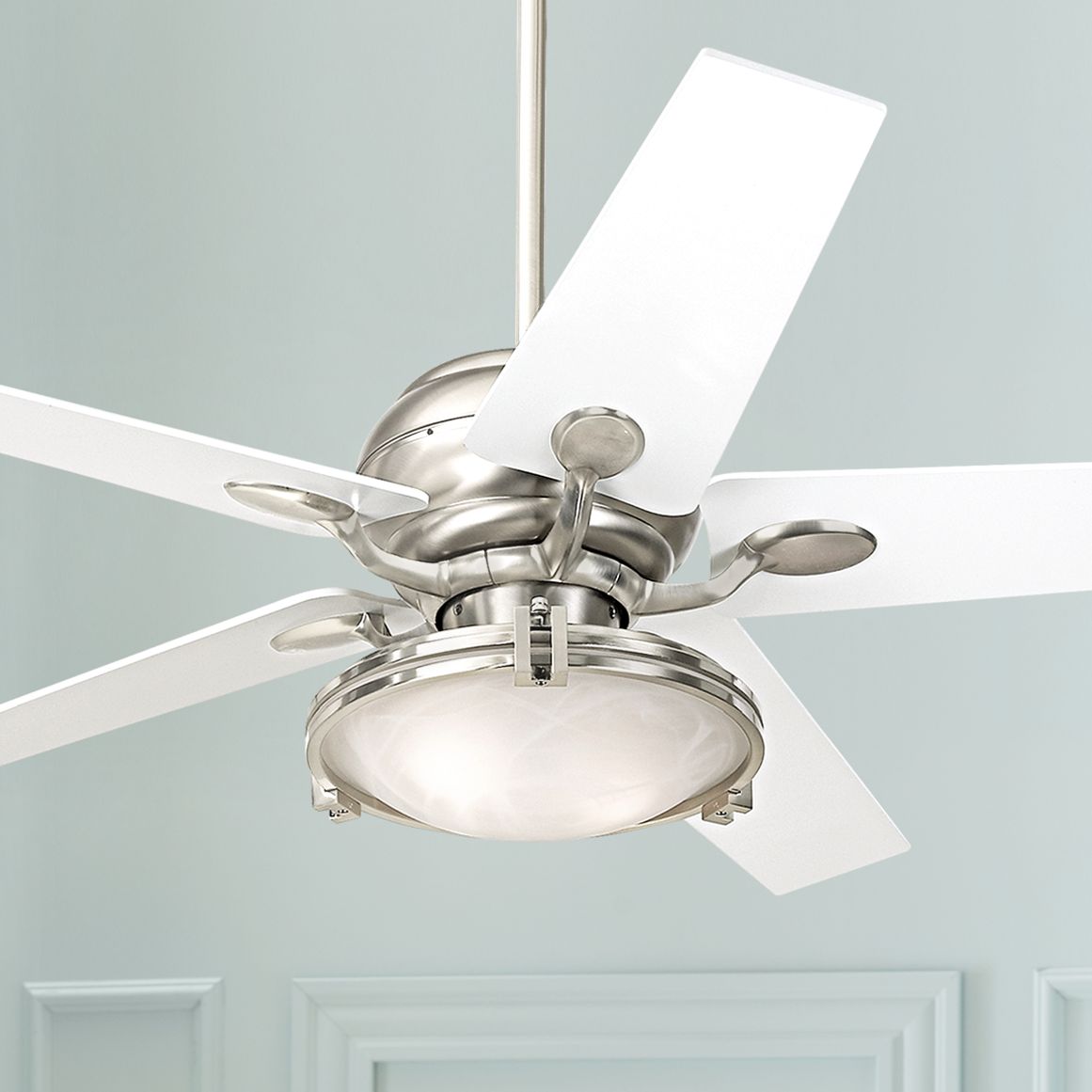 52" Casa Optima Brushed Steel White Blades Ceiling Fan