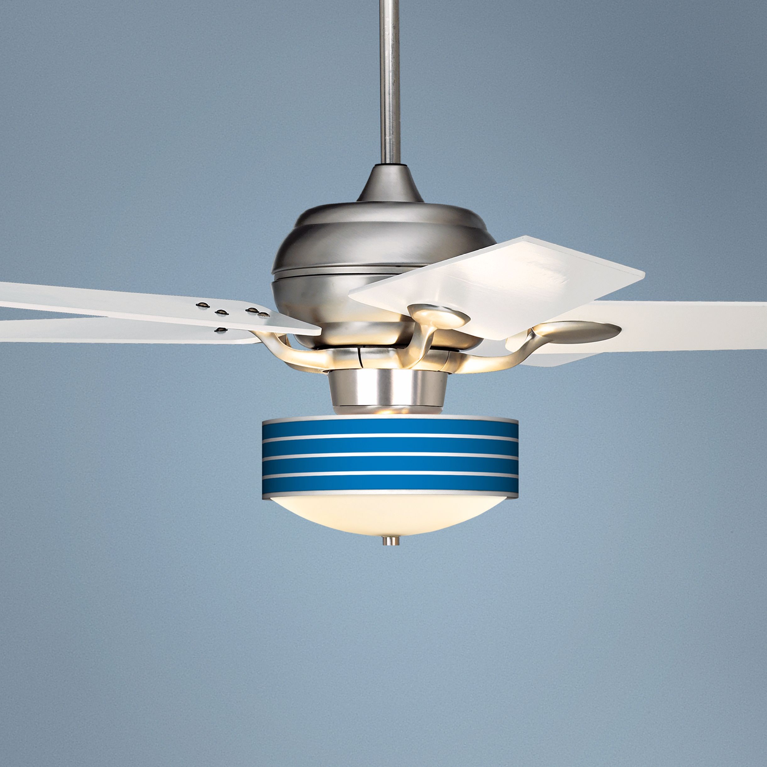 Casa Optima Brushed Steel Finish Bold Blue Stripe Ceiling Fan