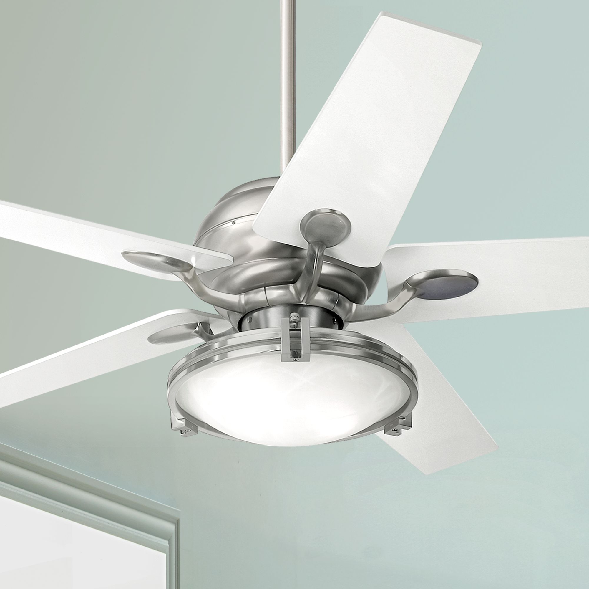 52" Casa Optima Brushed Steel Alabaster Glass Ceiling Fan