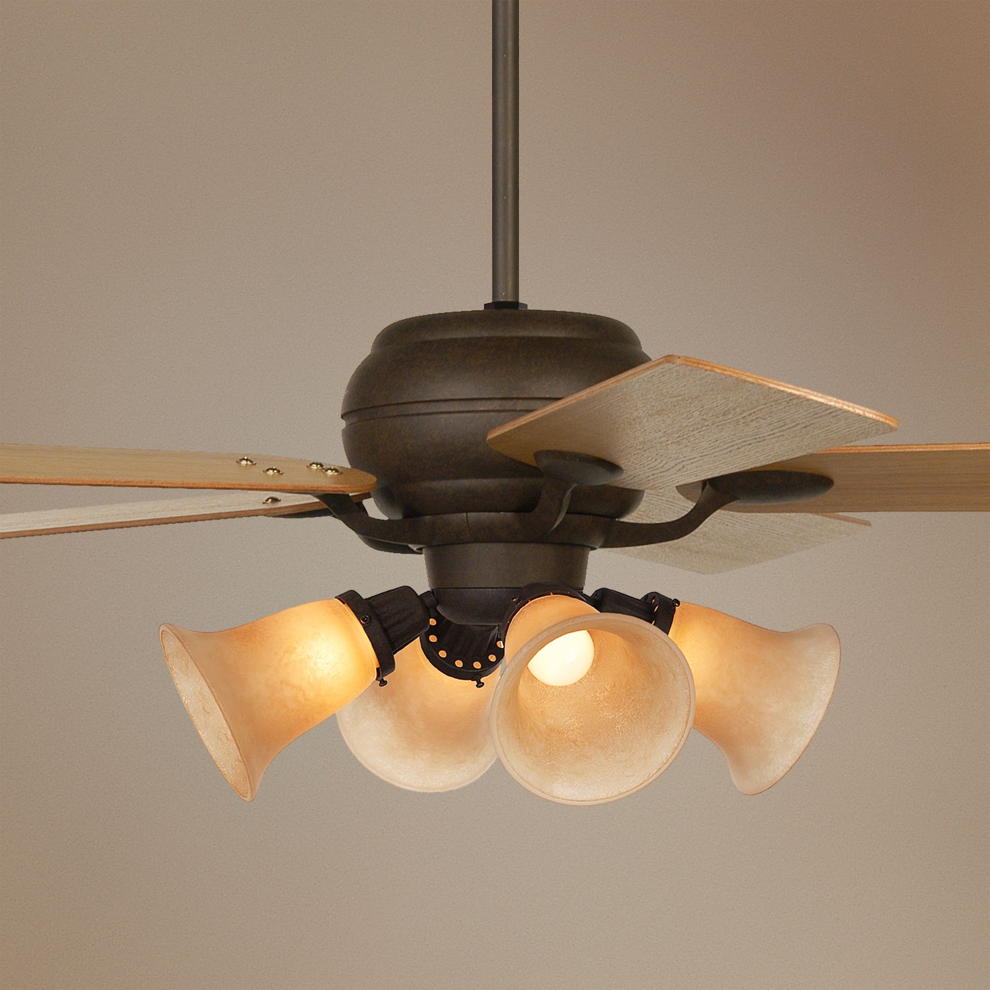 52" Casa Vieja™ Black Rust Amber Glass Ceiling Fan