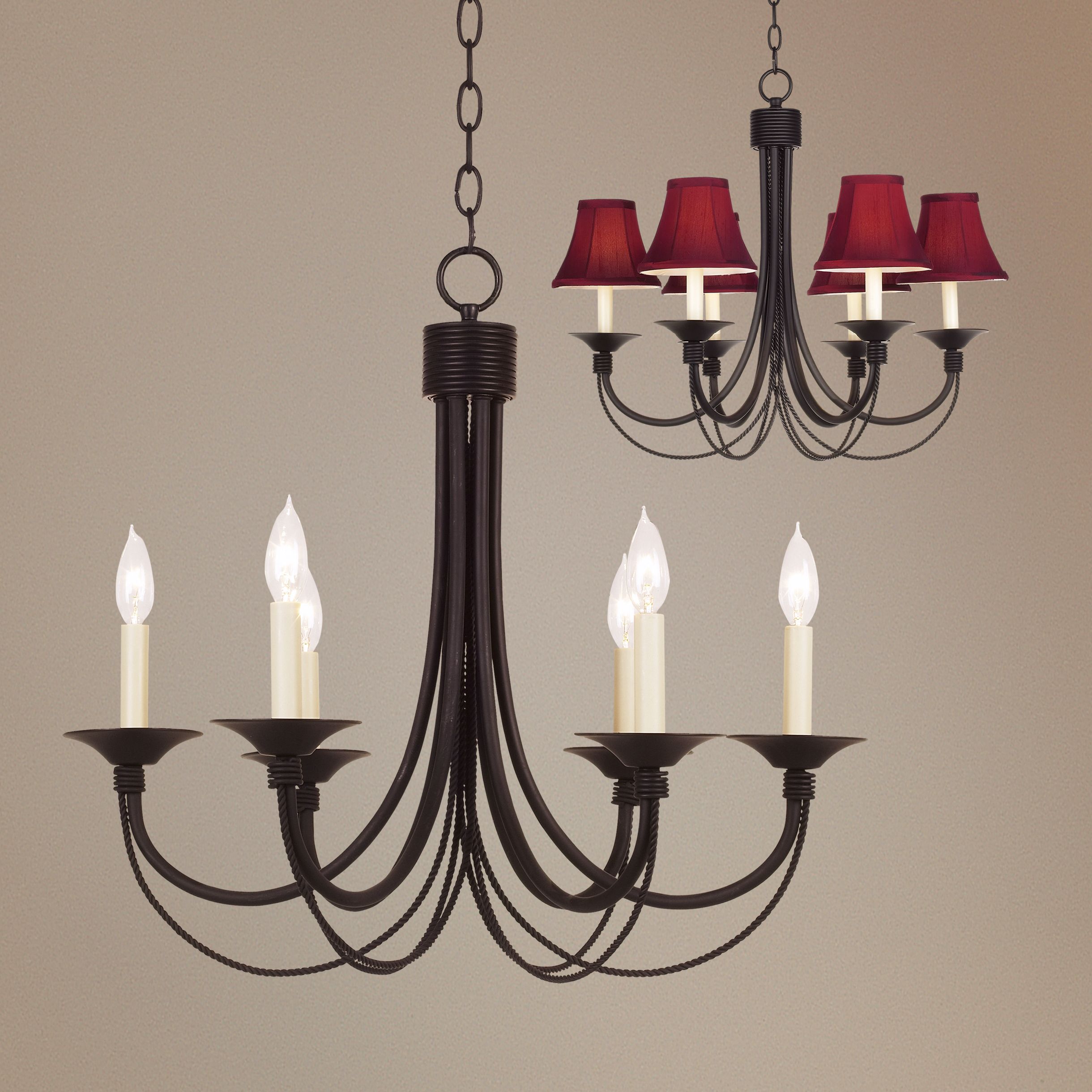 Iron Arm Six Light Candelabra Style Chandelier