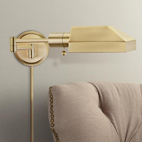 House of Troy Task Satin Brass Swing Arm Wall Lamp - #8M173 Lamps Plus