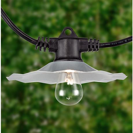 European Cafe Galvanized Shade 35-Foot 7-Light String - #8W058 Lamps Plus