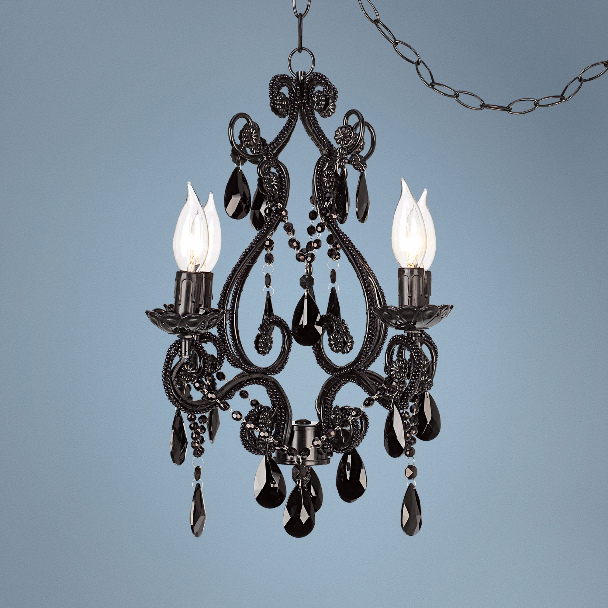 Black Glass Plug-in Swag Style 4-Light Chandelier