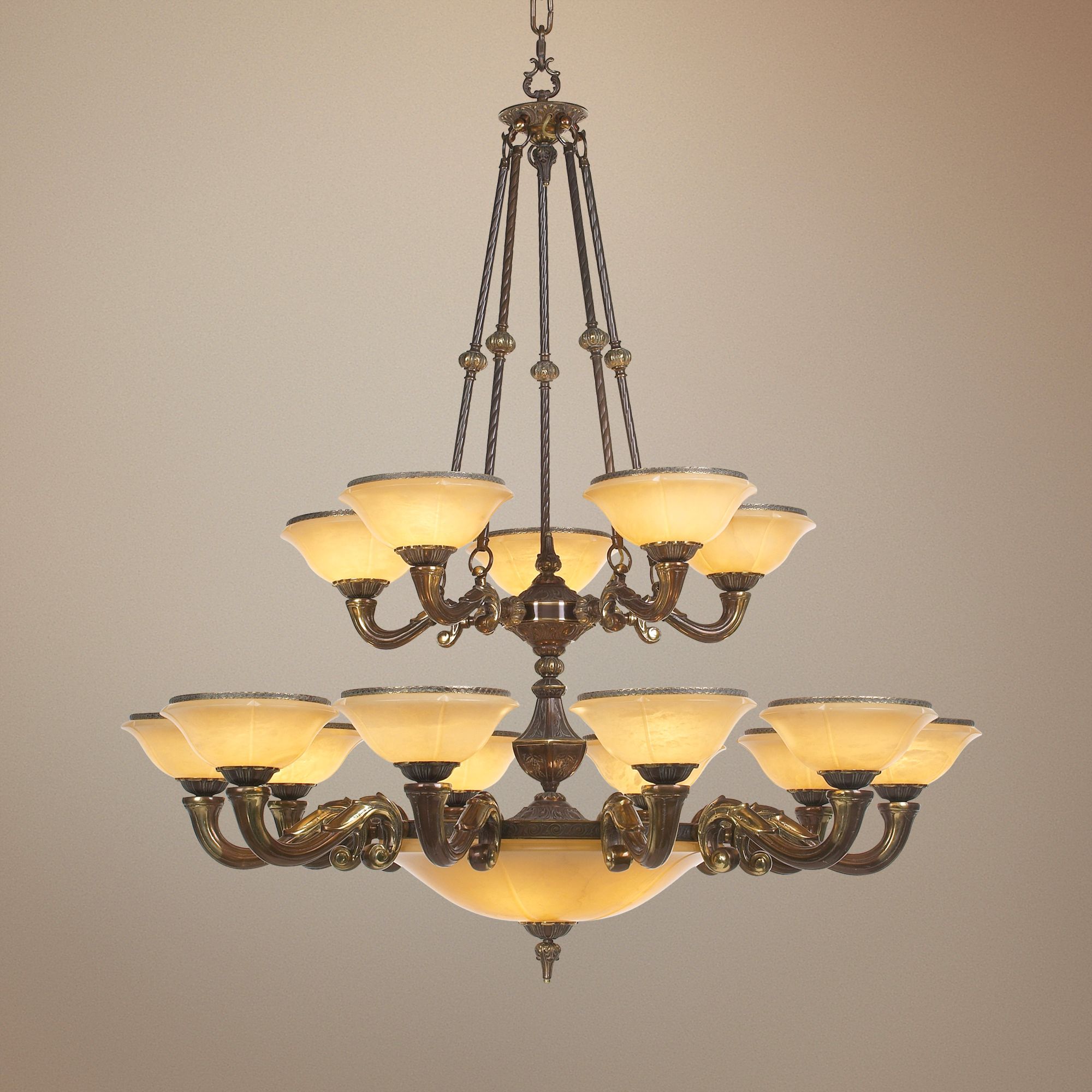 Alabaster Two-Tiered Scroll Arm Chandelier