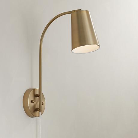 Sully Warm Brass Plug-In Wall Lamp - #9P579 www.lampsplus.com