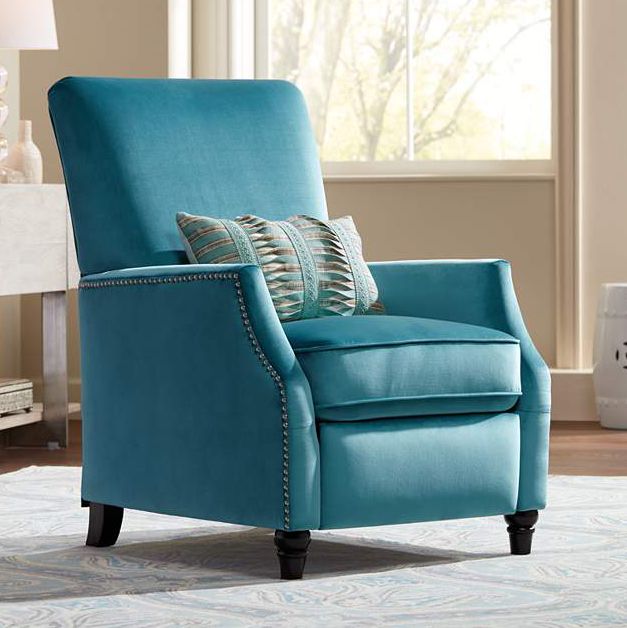 Katy Turquoise Velvet Push Back Recliner Chair - #9X293 | Lamps Plus