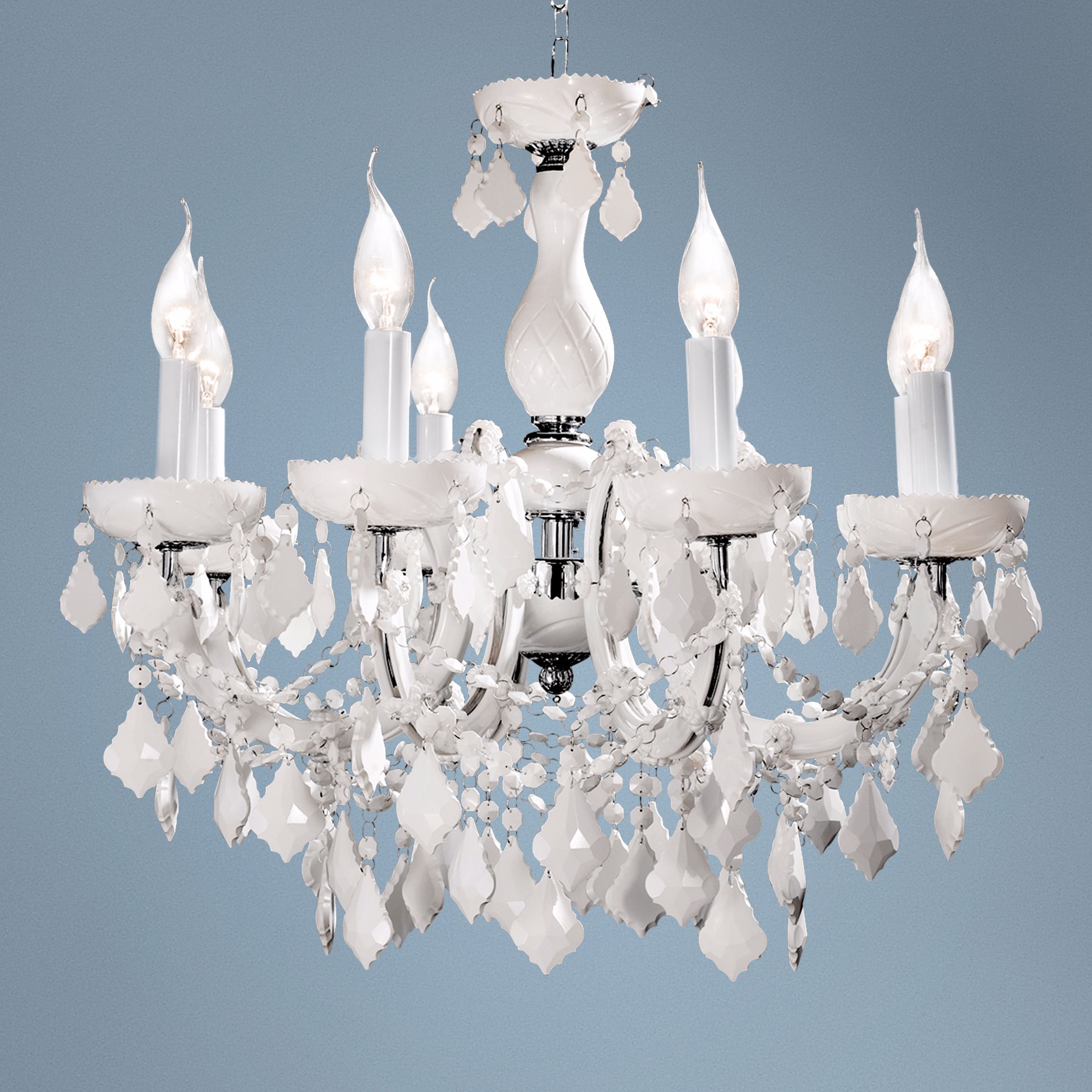 White Crystal Eight Light Chandelier