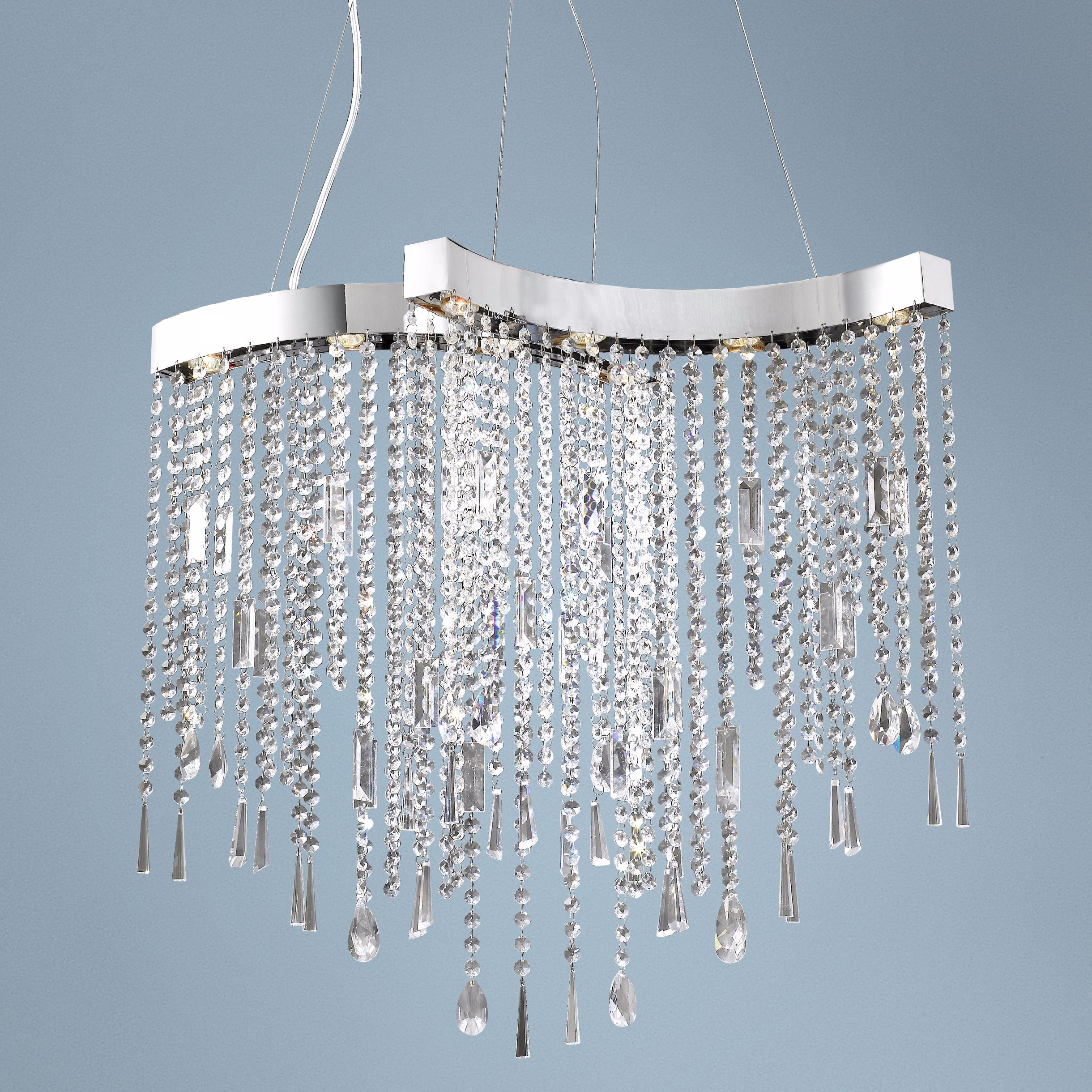 Crystal Strand Chrome 8-Light Halogen Chandelier