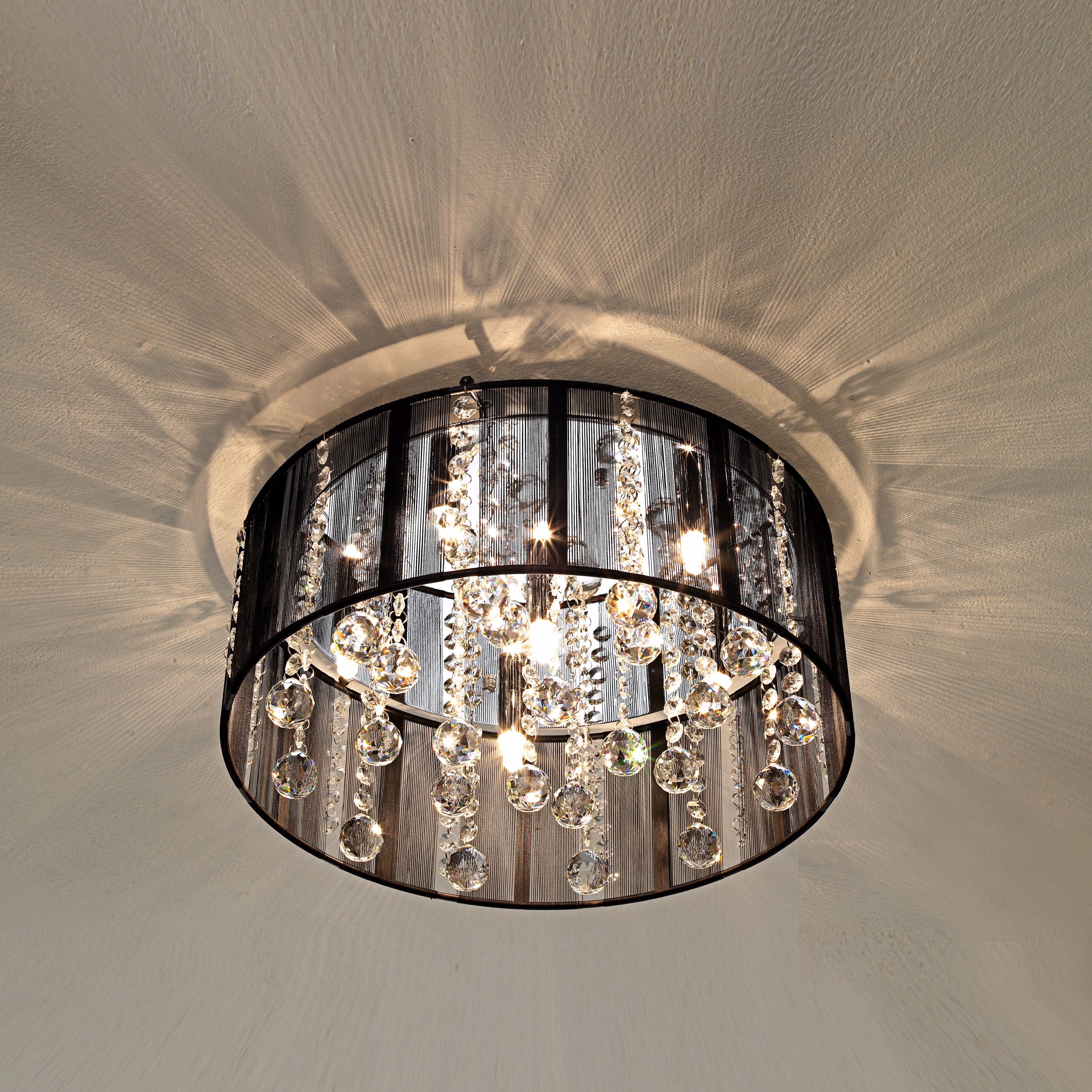 Possini Black Thread Crystal Halogen 15" Wide Ceiling Light