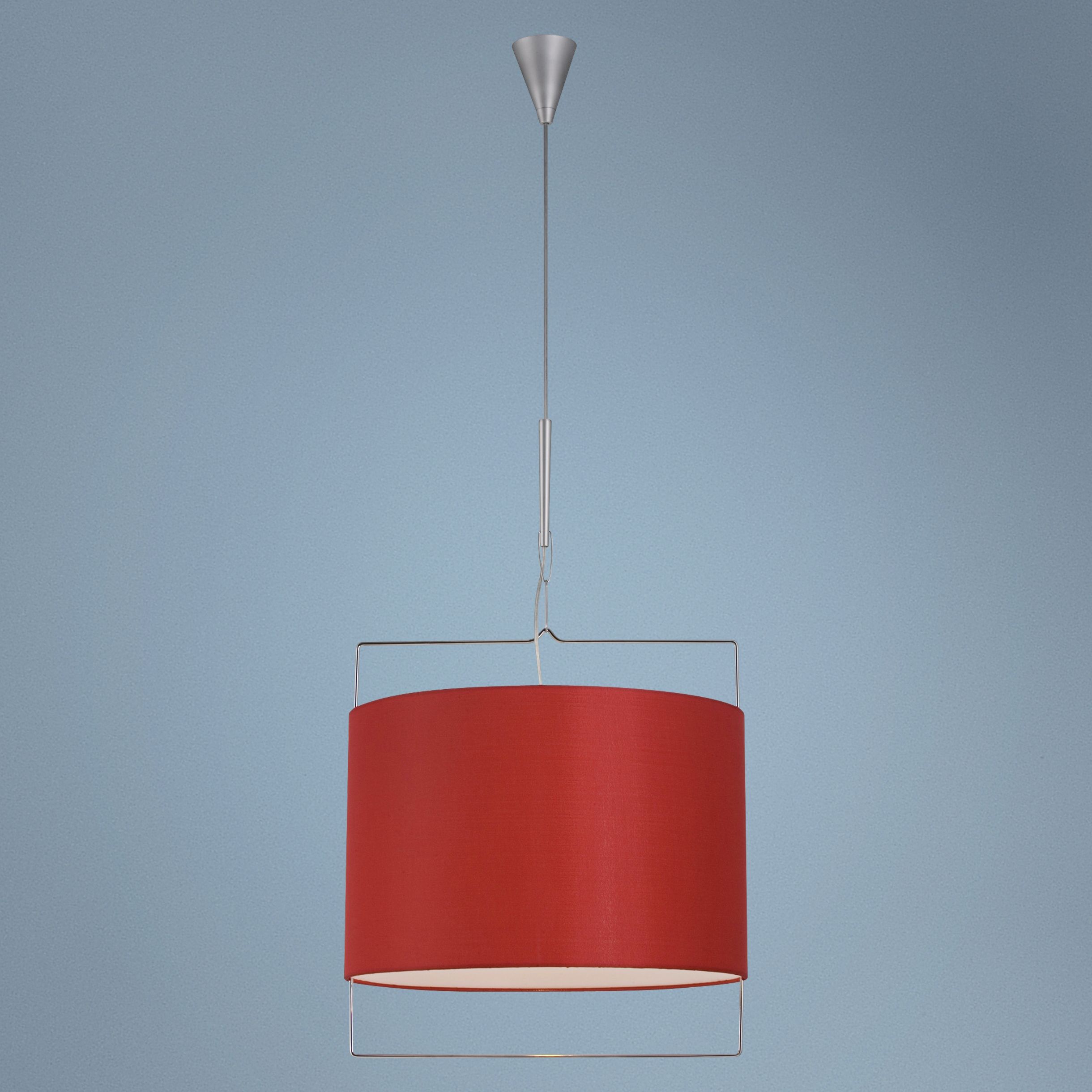 Contemporary Red Shade Satin Nickel Pendant Light