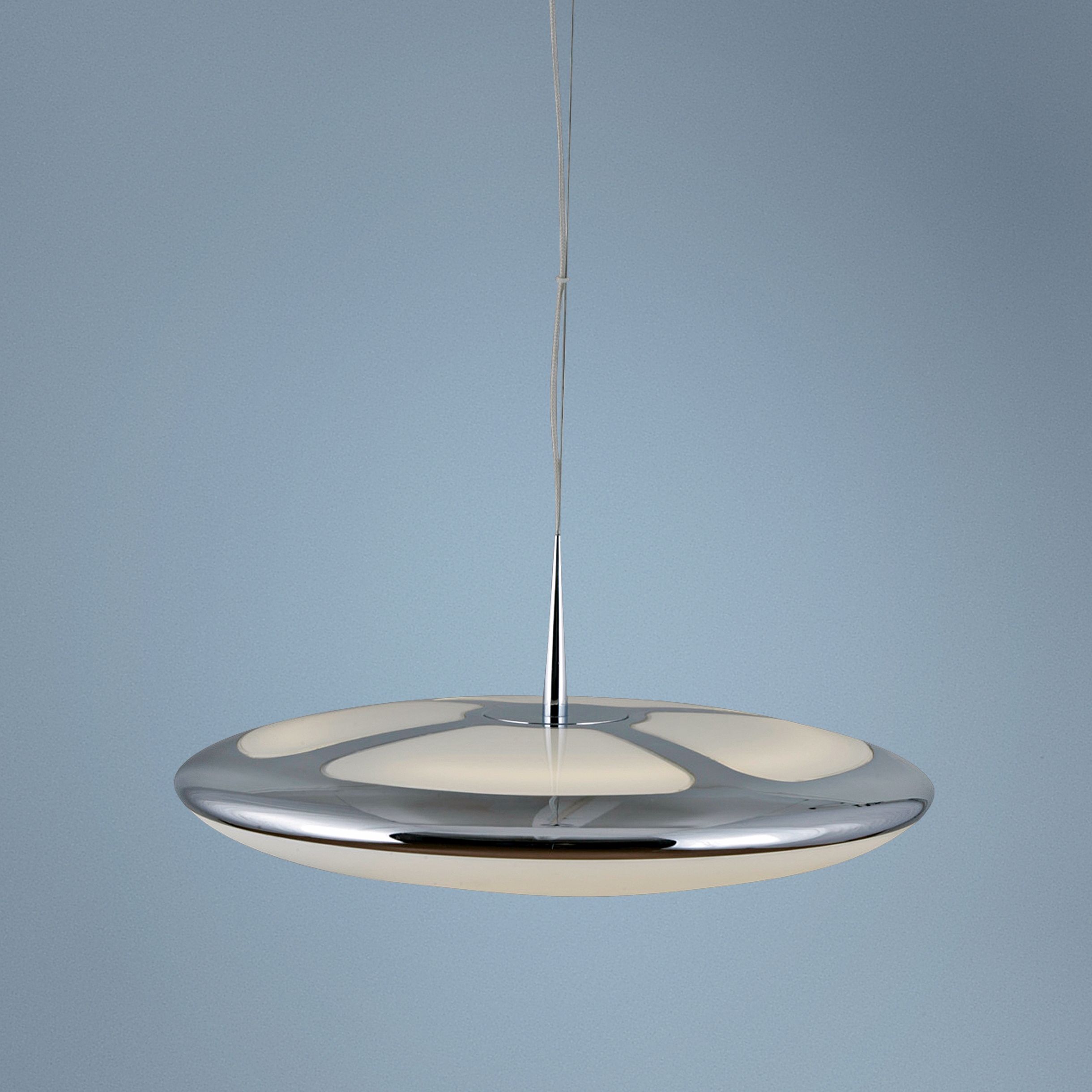 Chrome Finish Flat Upside Down Dome Pendant Light