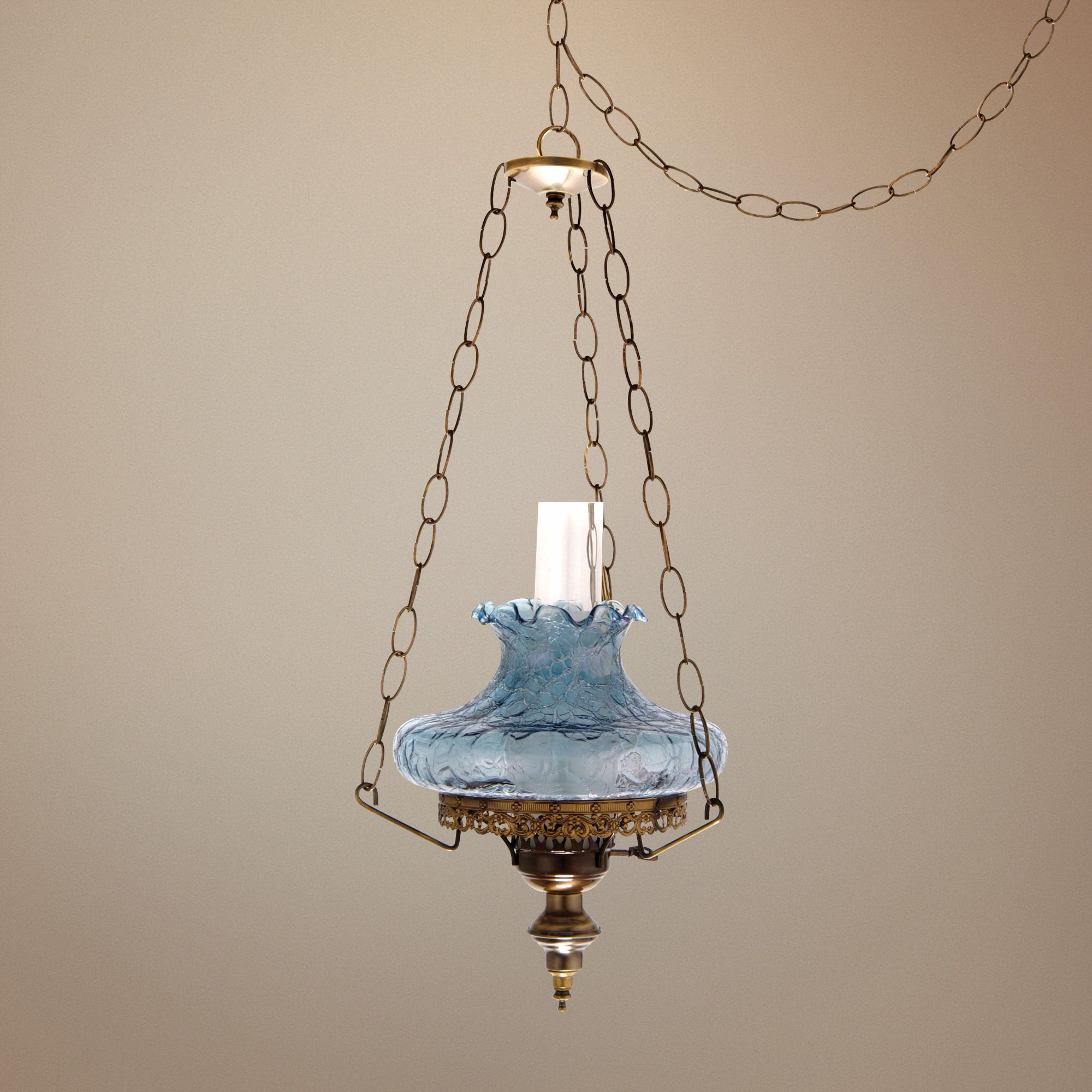 Blue Crackle Tamoshanta Plug-in Swag Chandelier