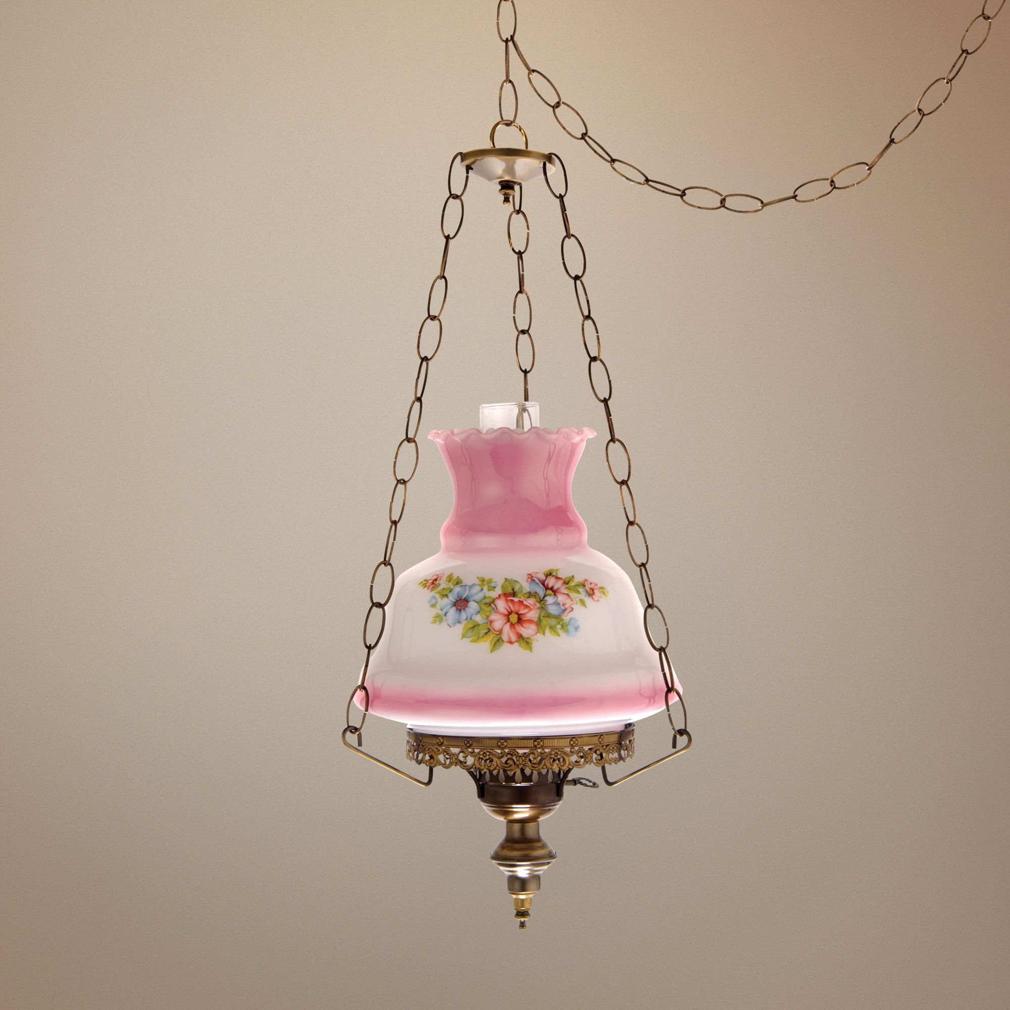 Floral Pink Glass 13" Wide Plug-In Swag Chandelier