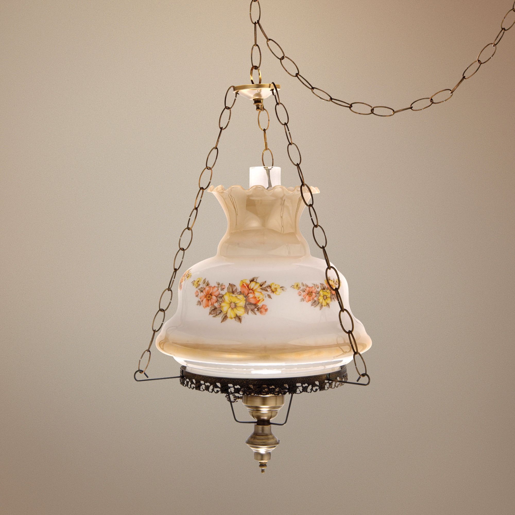 Floral Amber Glass 17" Wide Swag Style Plug-In Chandelier