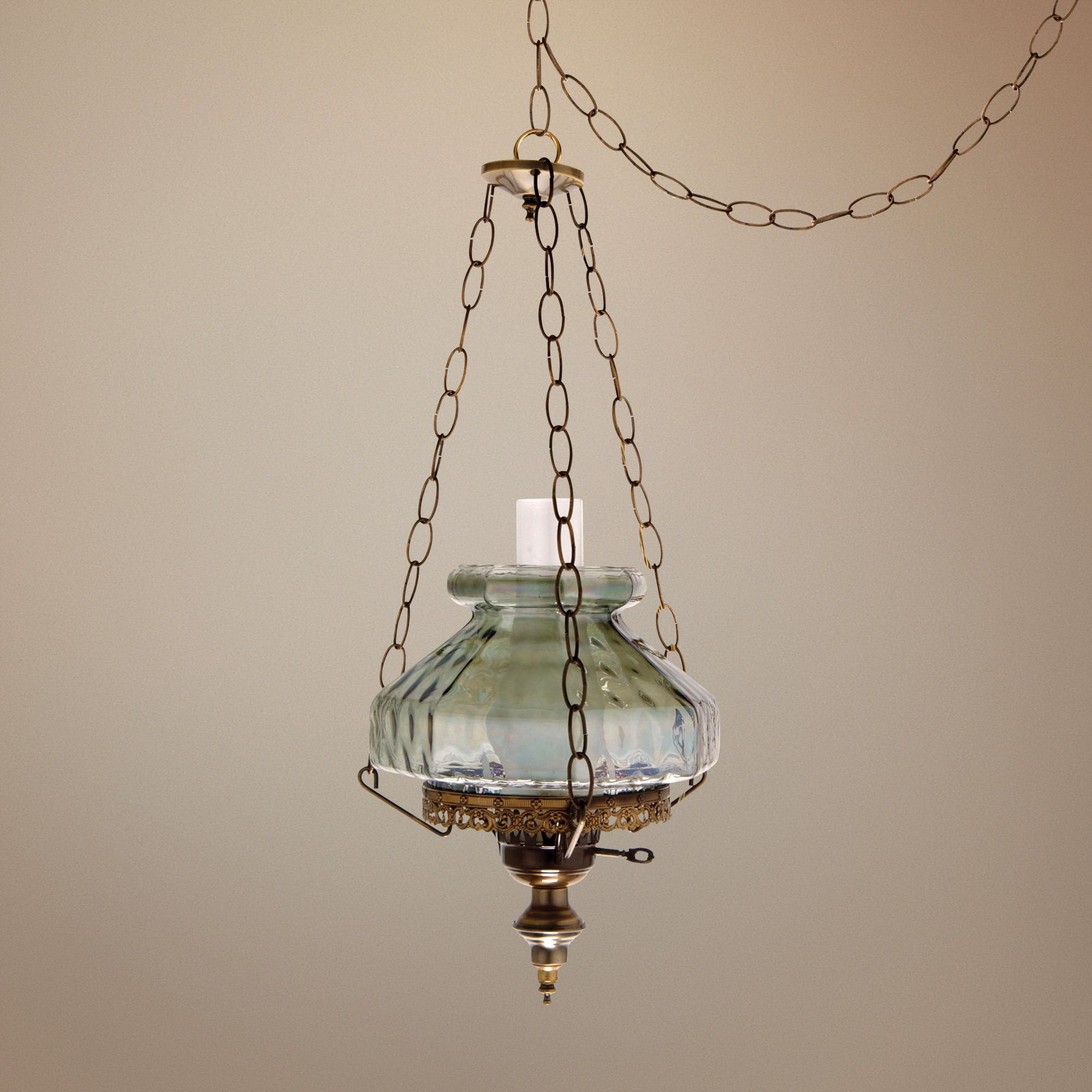 Green Rhombus Octagon 13" Wide Plug-in Style Swag Chandelier