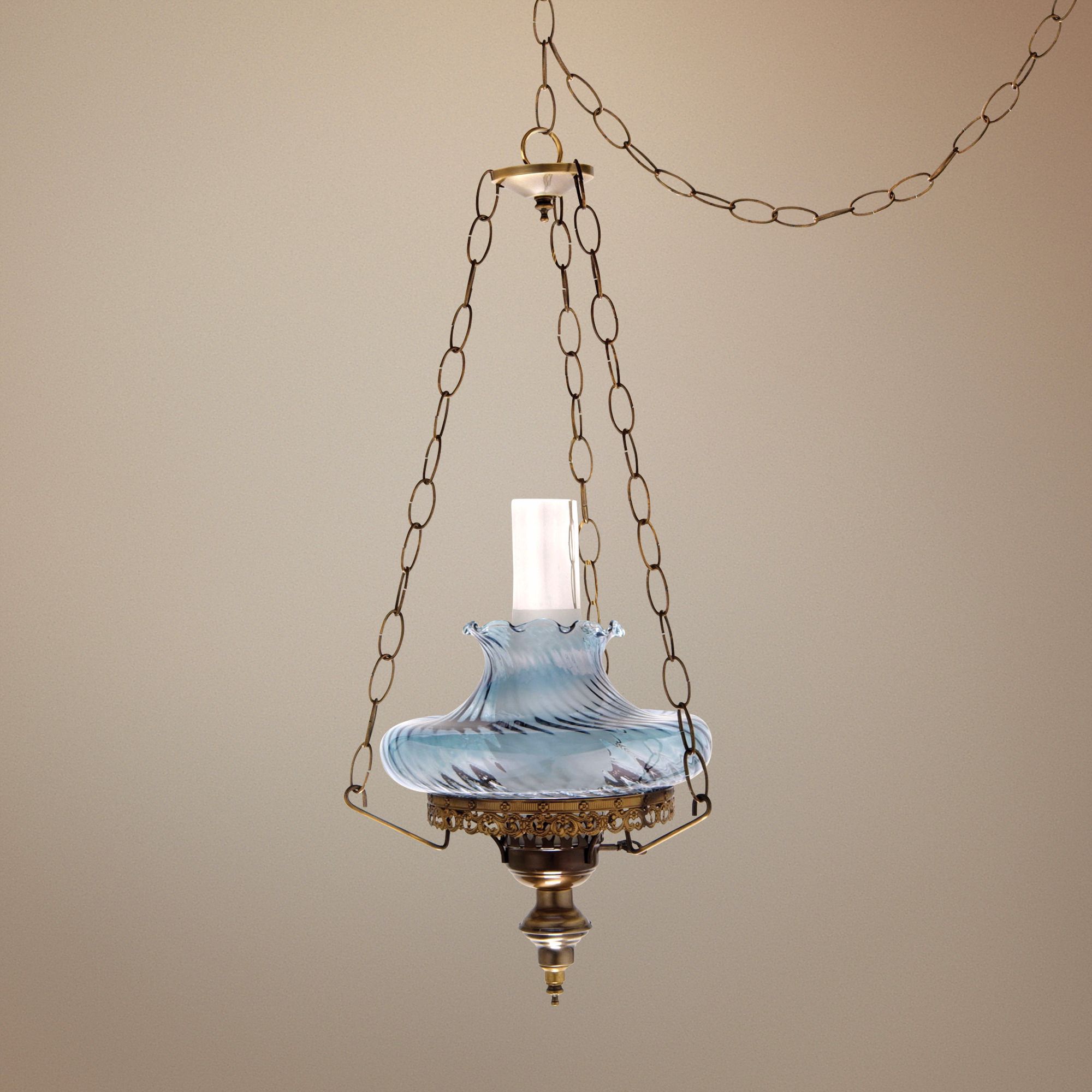 Blue Swirl Tamoshanta 13" Wide Plug-in Style Swag Chandelier