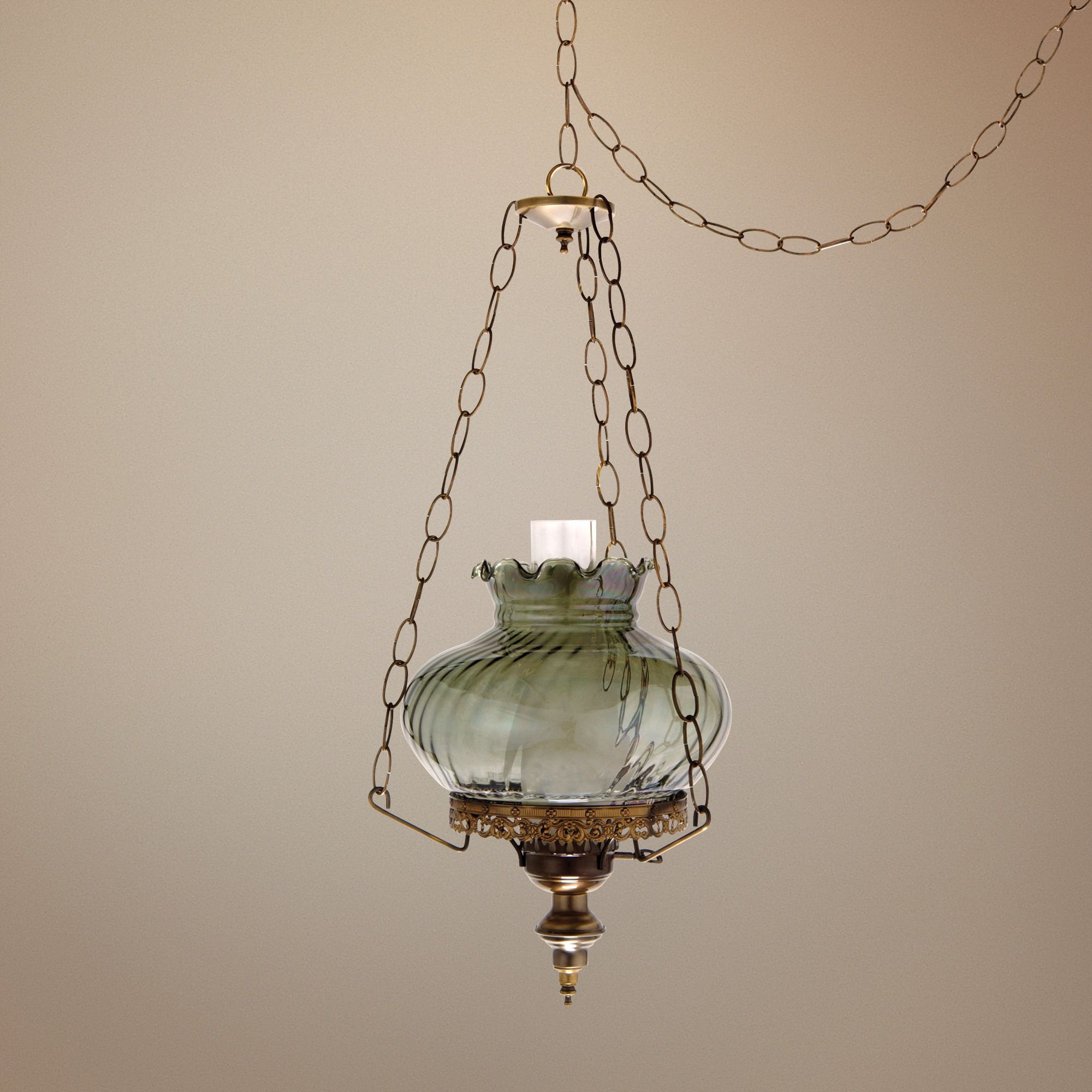 Victorian Swirled Glass 13" Wide Plug-in Swag Chandelier