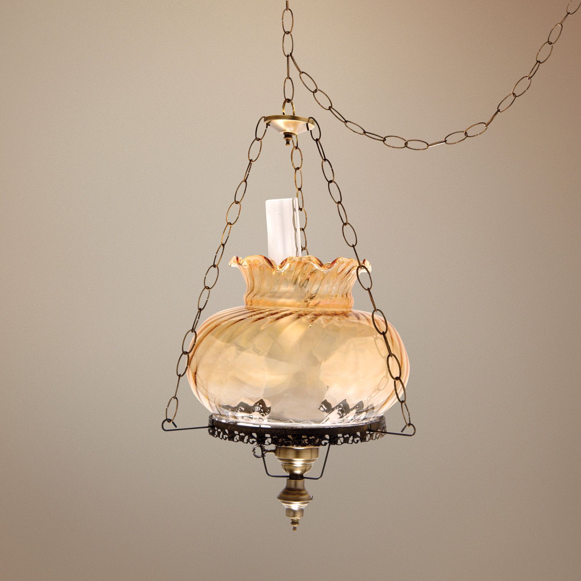 Amber Swirl Traditional Student 17" Wide Swag Chandelier