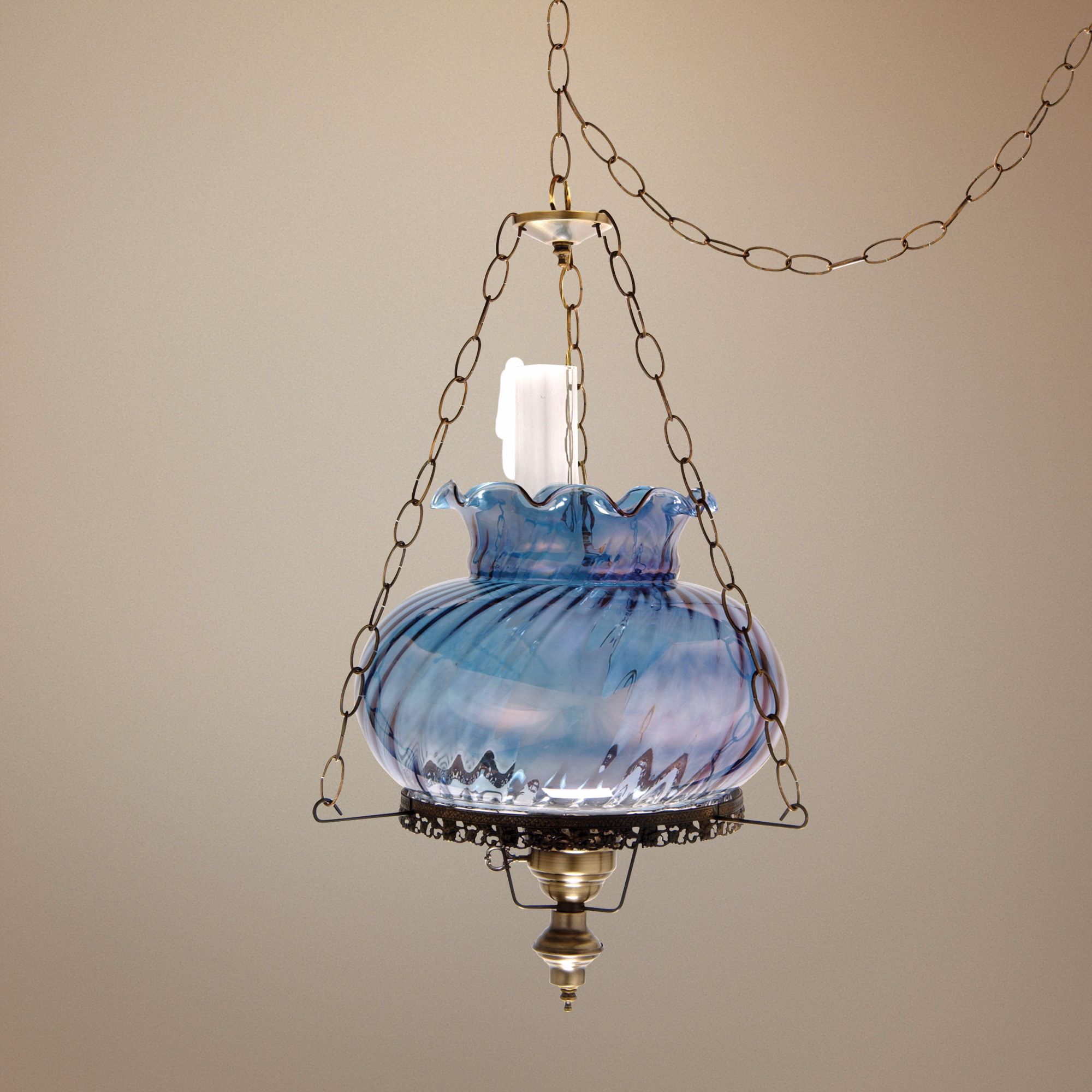 Blue Swirl Tamoshanta 17" Wide Plug-in Style Swag Chandelier
