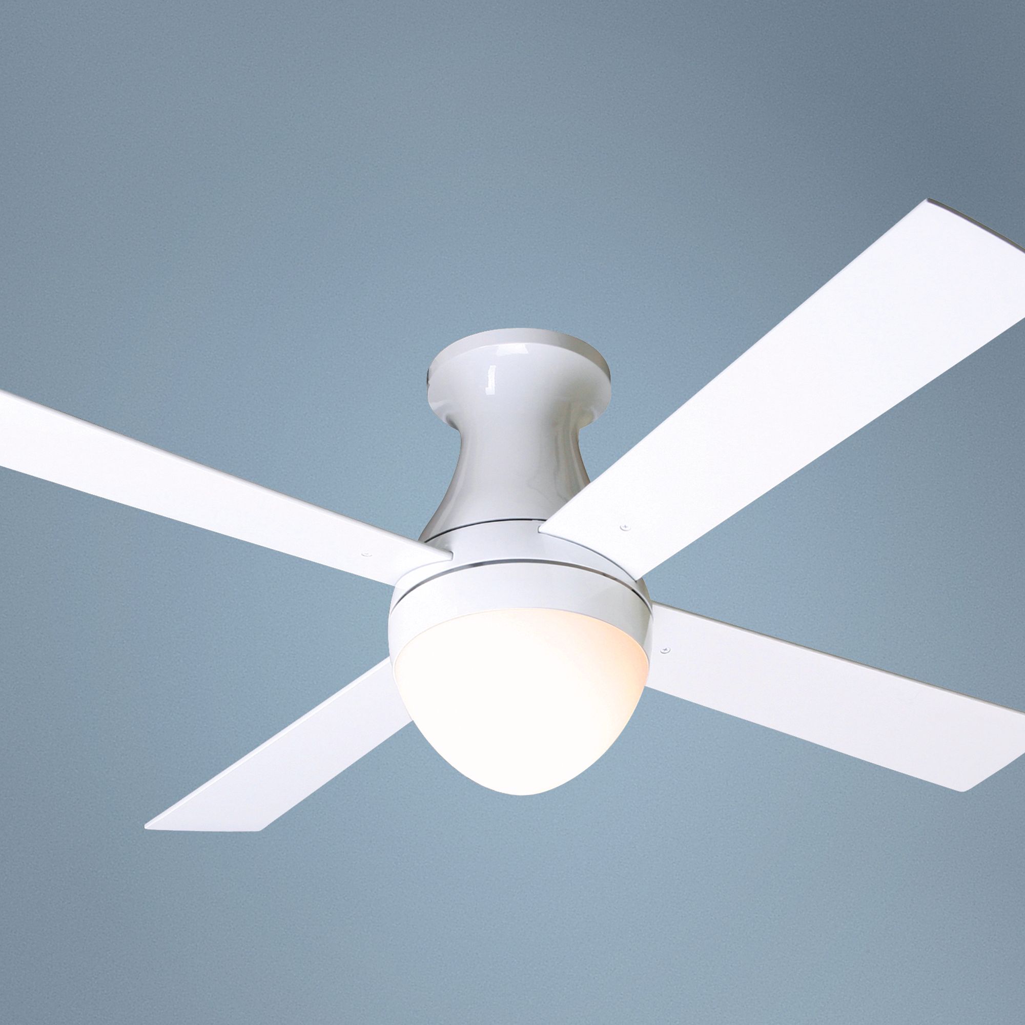 42" Gloss White Ball Hugger Ceiling Fan with Light Kit