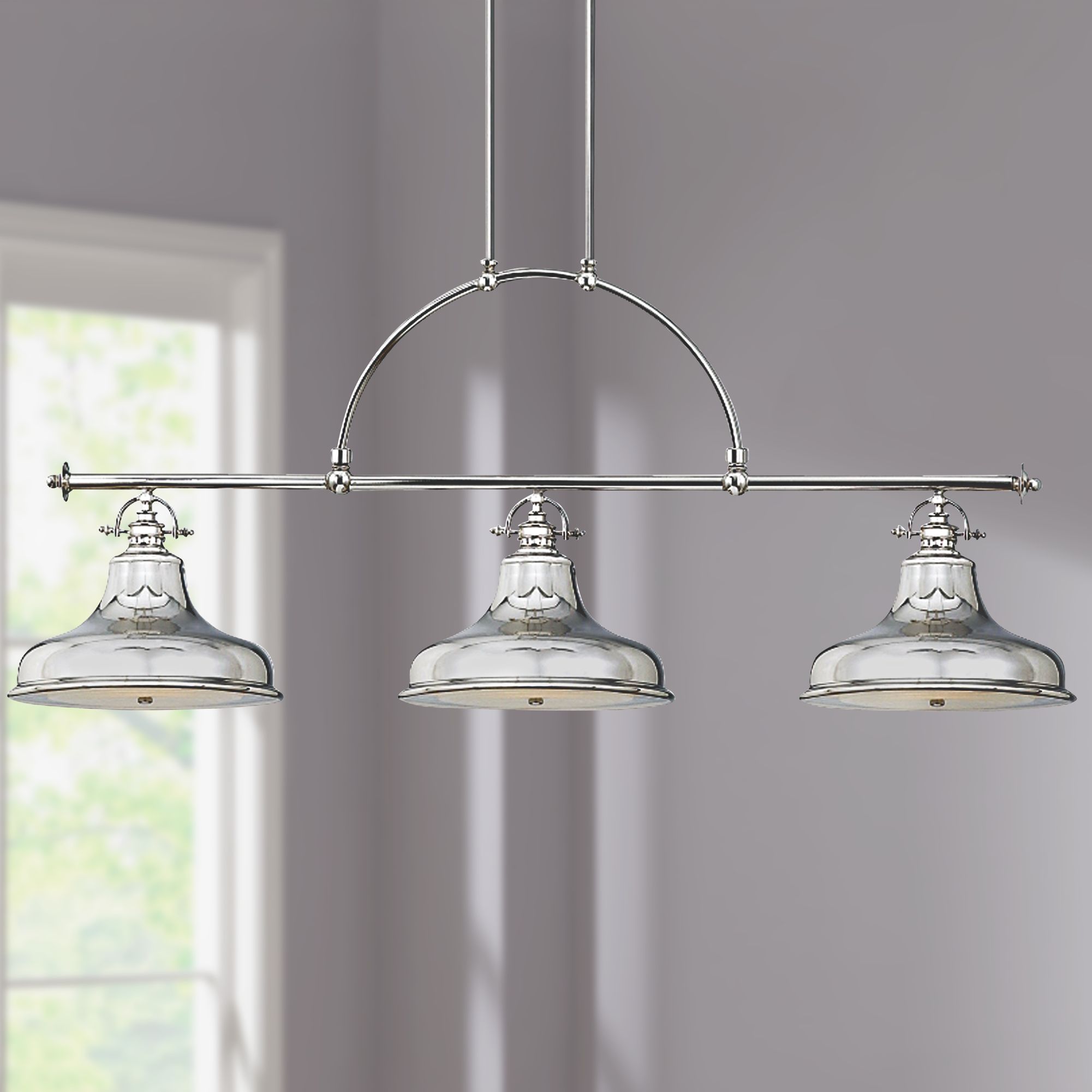 Emery Silver Finish Rod Hung 3-Light Island Chandelier