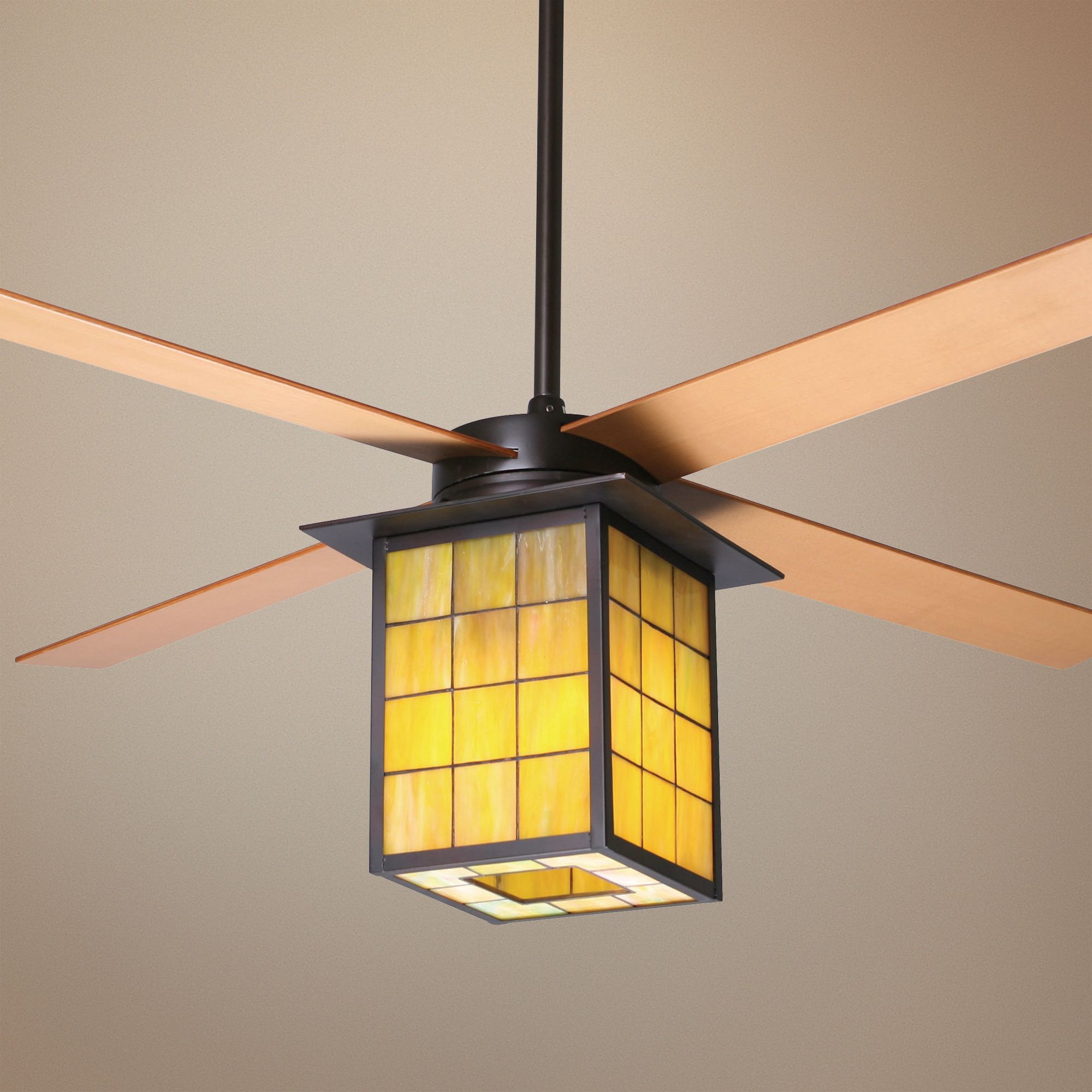 52" Library Rubbed Bronze and Stained Glass Ceiling Fan