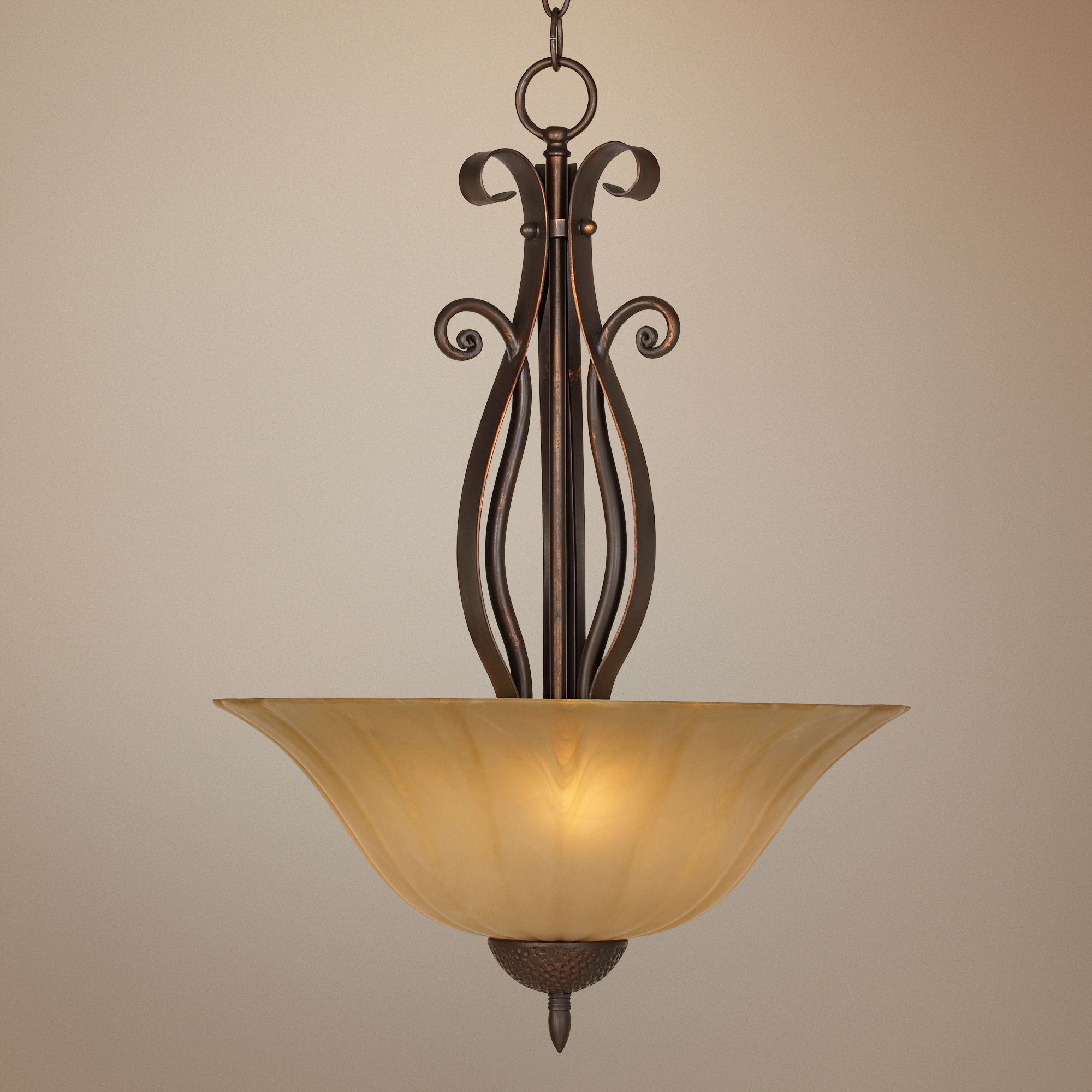Franklin Iron Works Amber Scavo Glass Pendant Chandelier