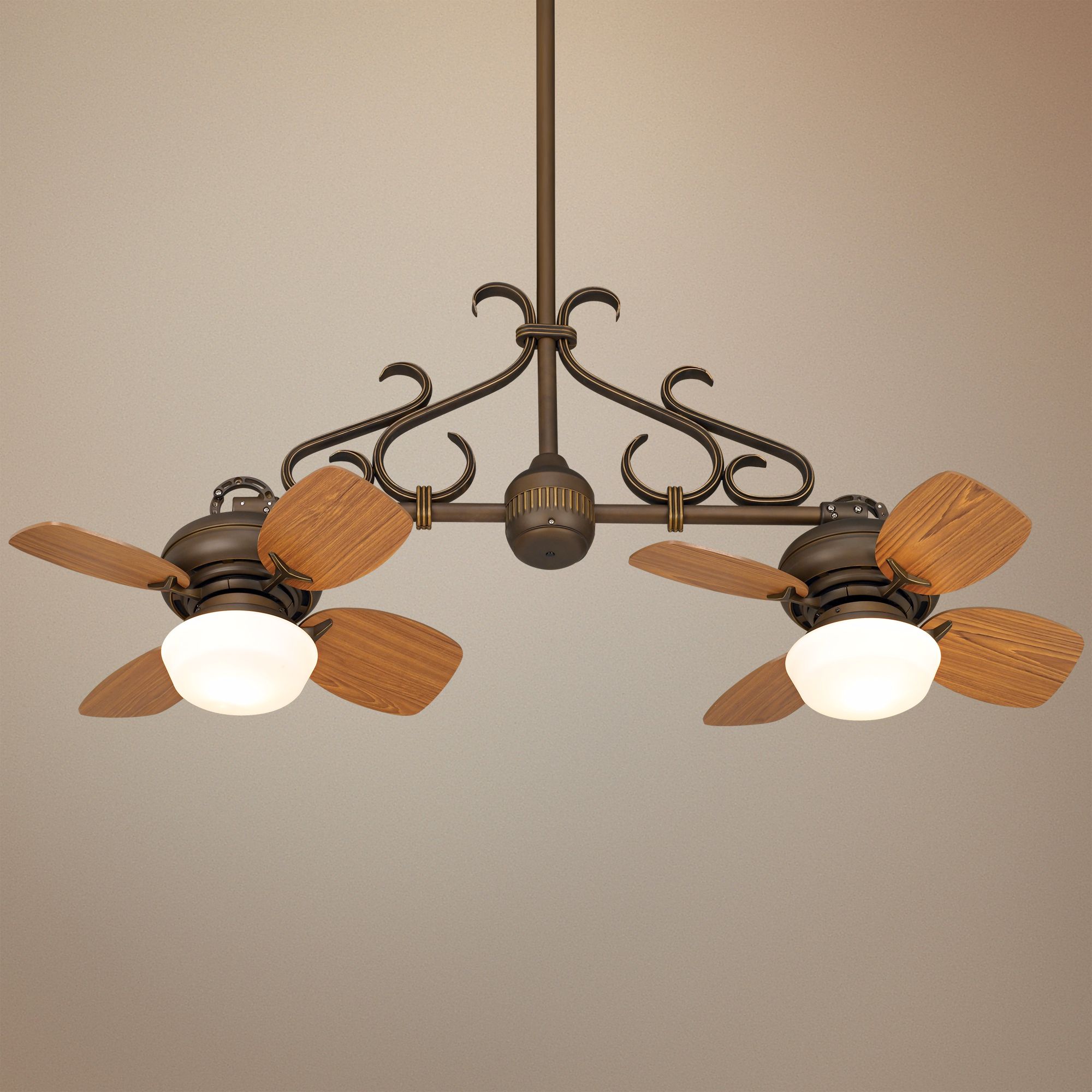 Casa Vieja Hacienda Twin Fan Bronze Scroll Ceiling Fan M2555 On