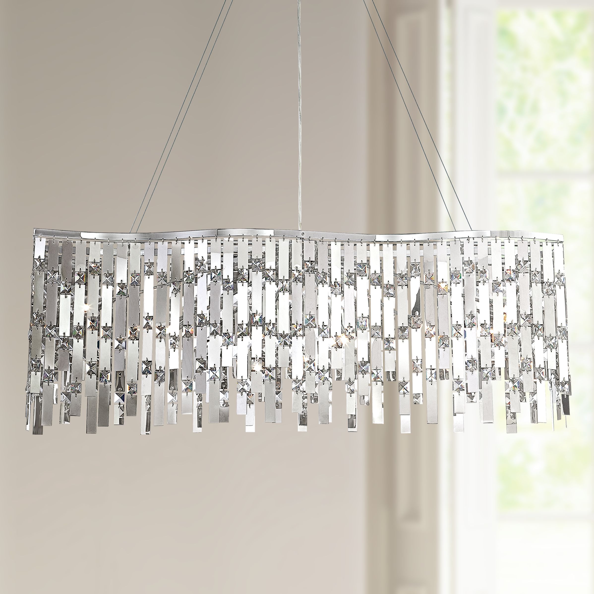 Possini Euro Wave Rectangle Chrome and Crystal Chandelier