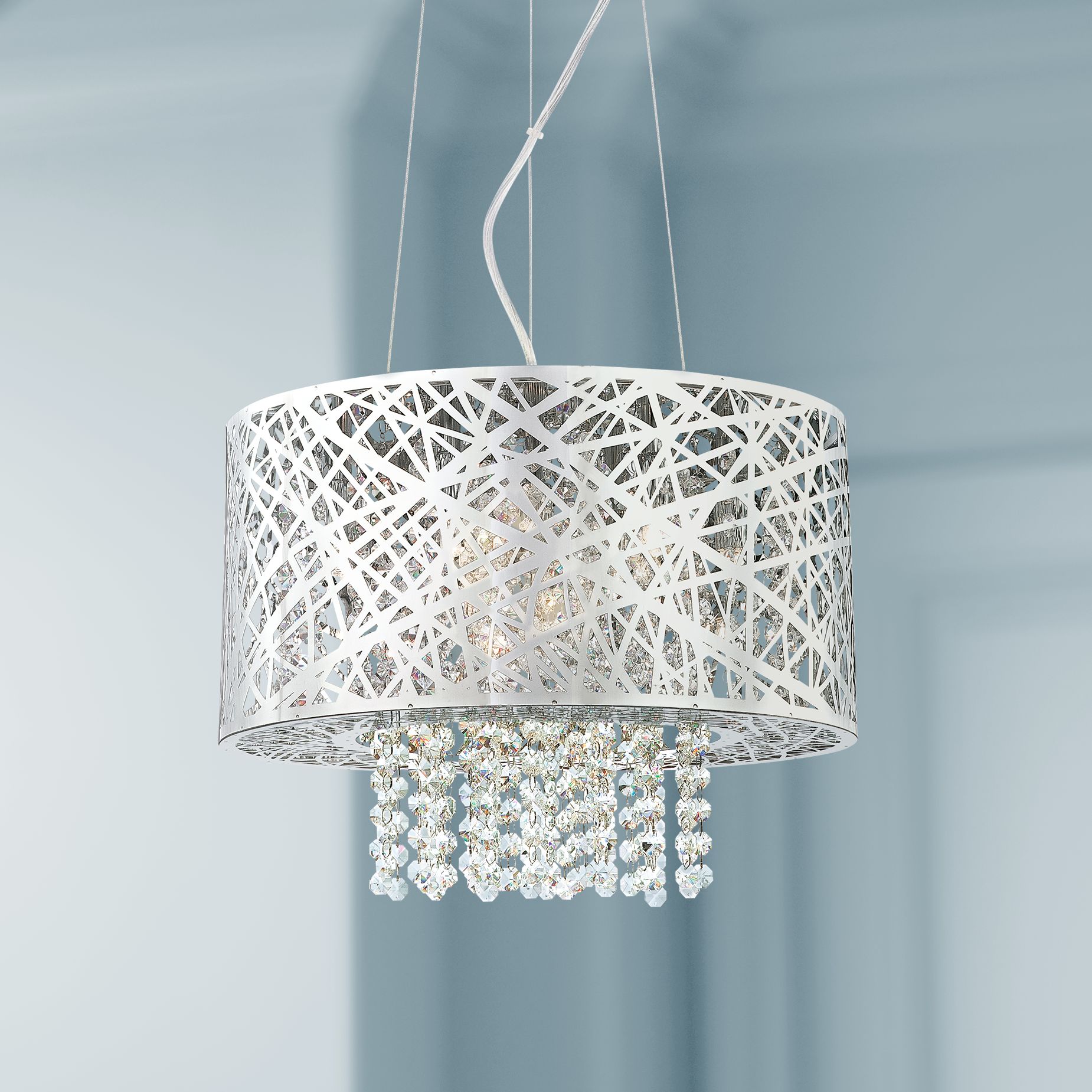 Possini Euro Design Chrome Nest with Crystal Pendant