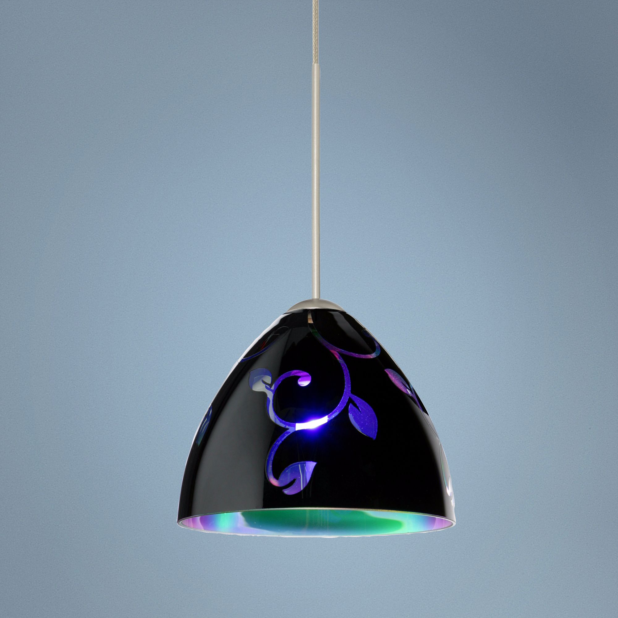 Sabrina Collection Black Dichroic Glass Mini Pendant