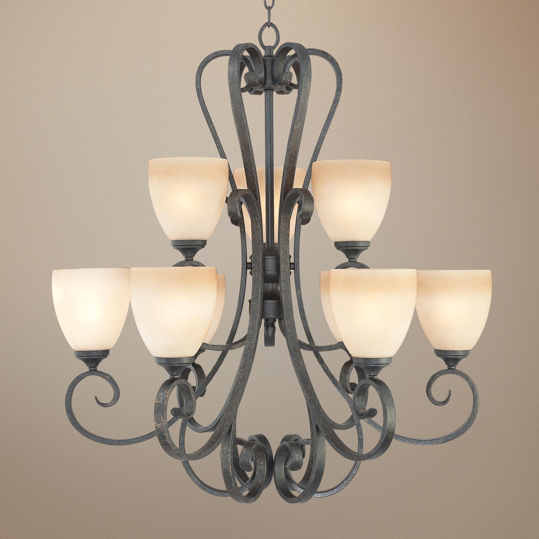 Franklin Iron Works Amber Scroll 32" Wide 9-Light Chandelier