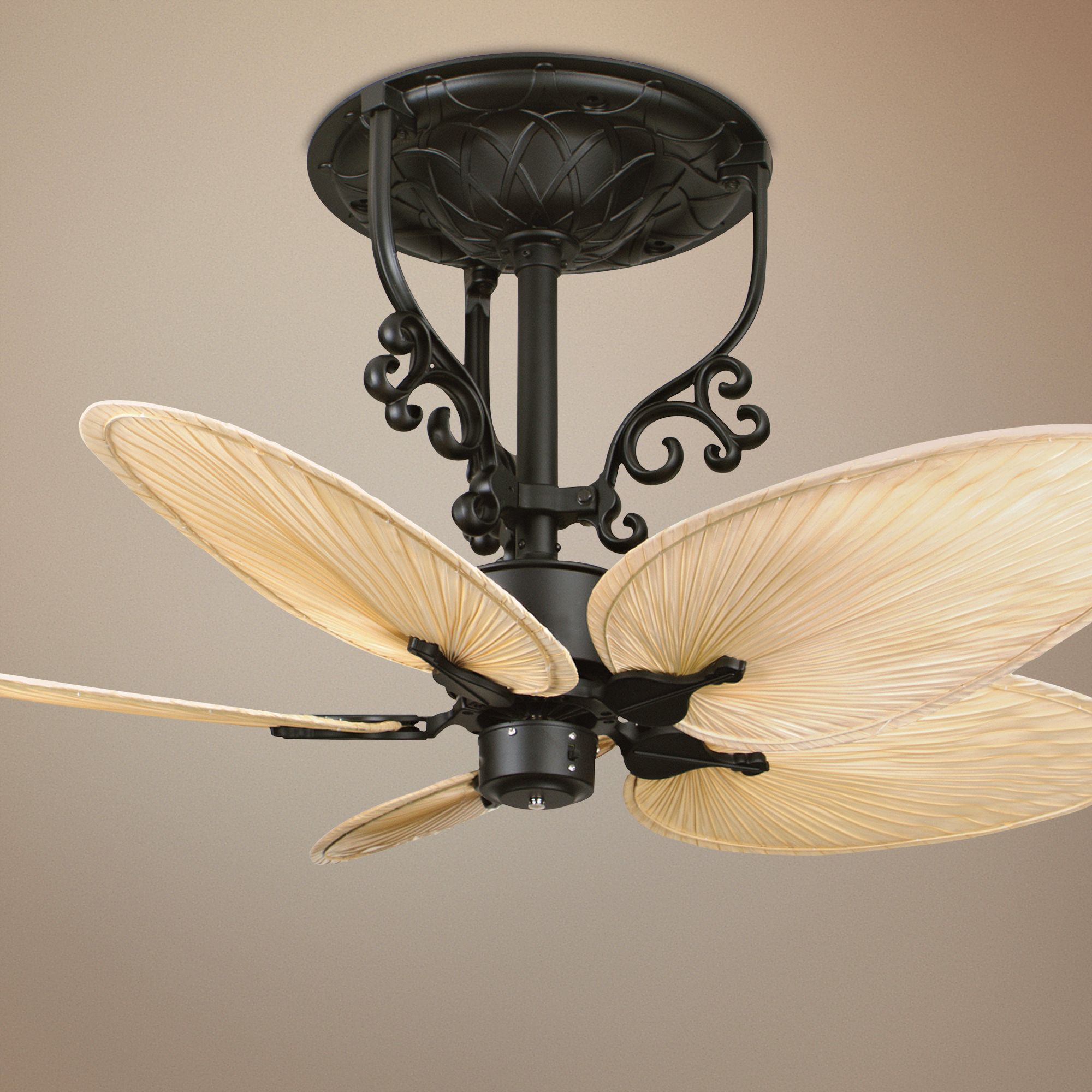 52" Faniimation Americana Black Palm Blades Ceiling Fan