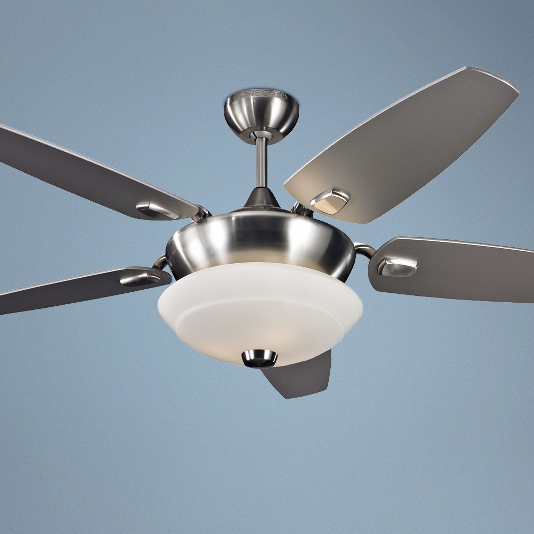 52" Monte Carlo Solaire Brushed Steel Ceiling Fan with Light