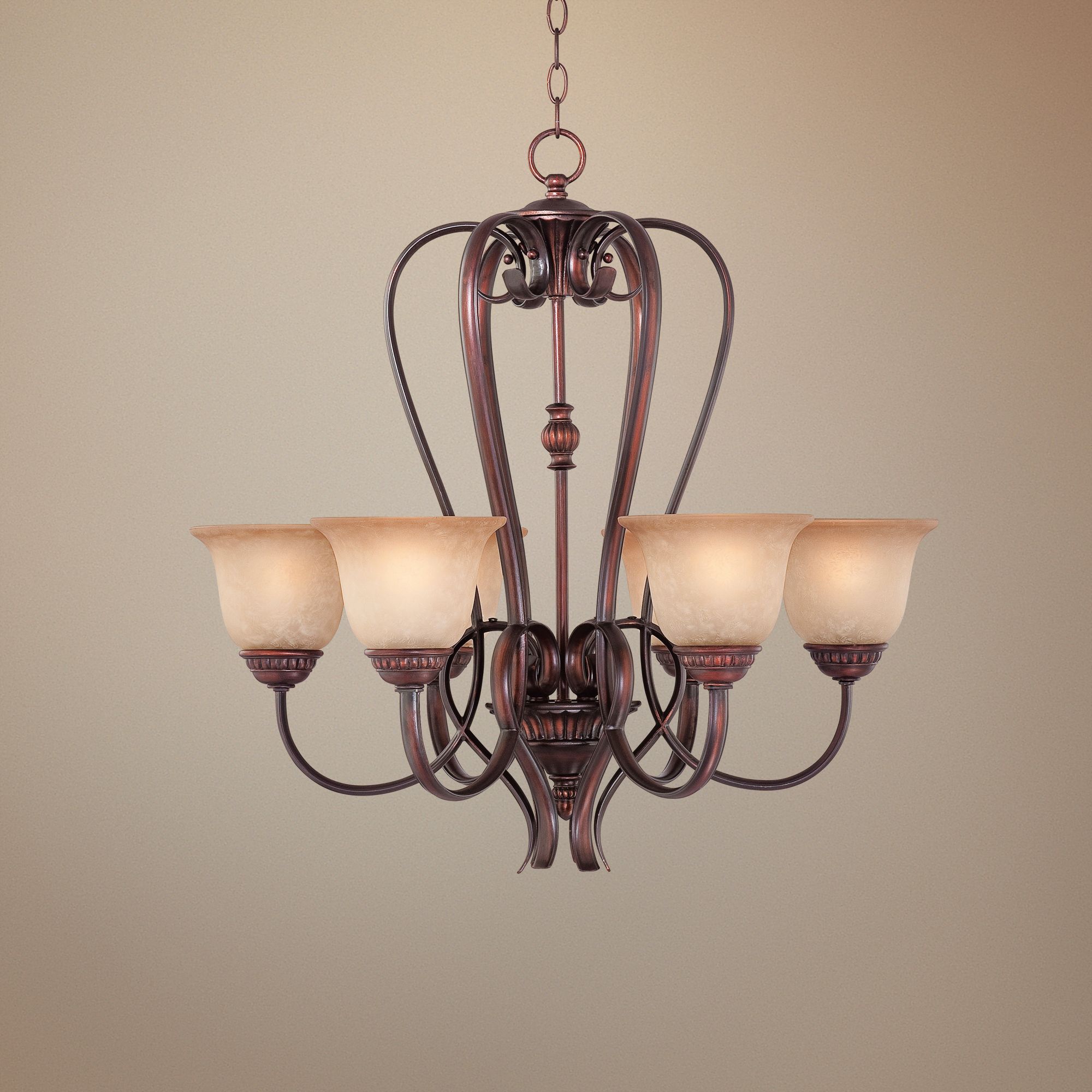 Bronze with Scavo Glass 27" Wide Chandelier