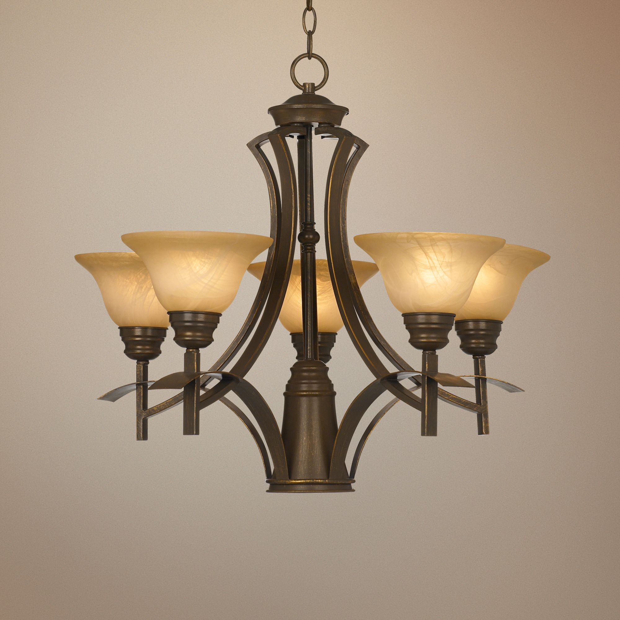 Bronze with Amber Scavo Glass 25" Wide Chandelier
