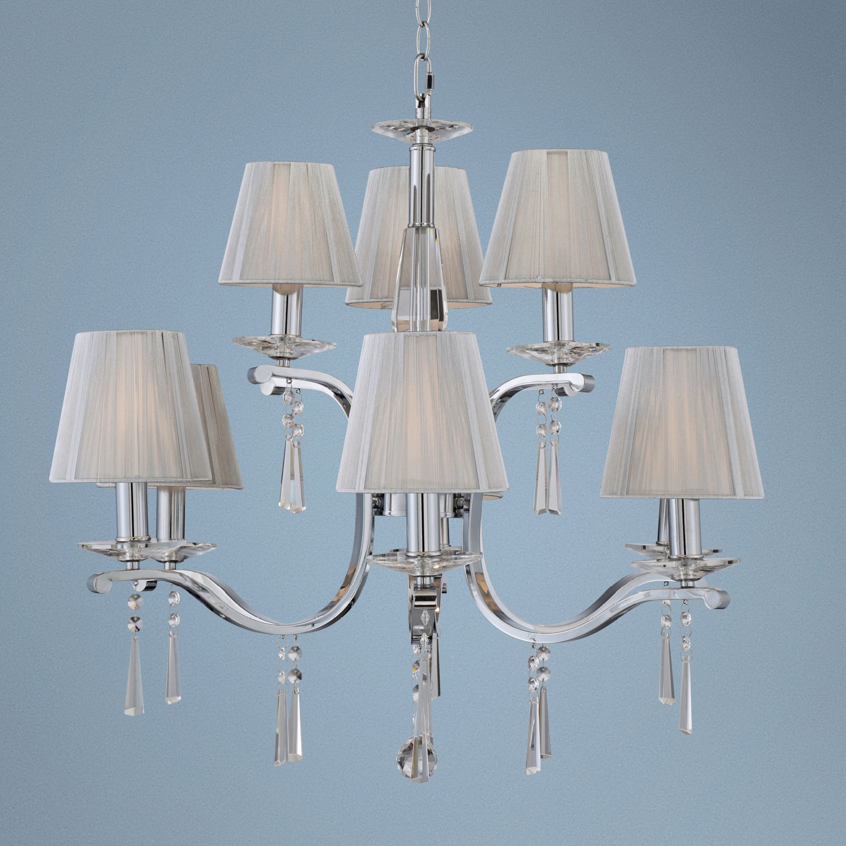 9-Light Crystal Chandelier With Silver String Shades