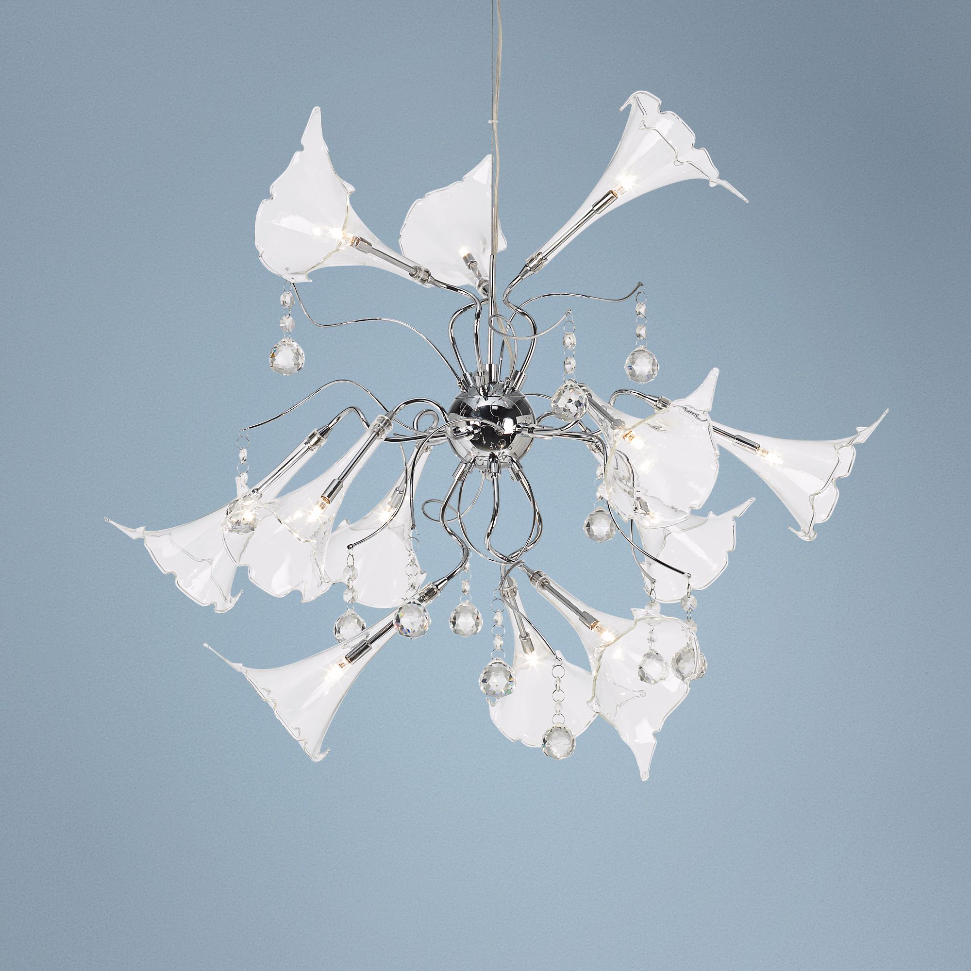 Possini Clear Floral Art Glass 23" Wide Pendant Chandelier