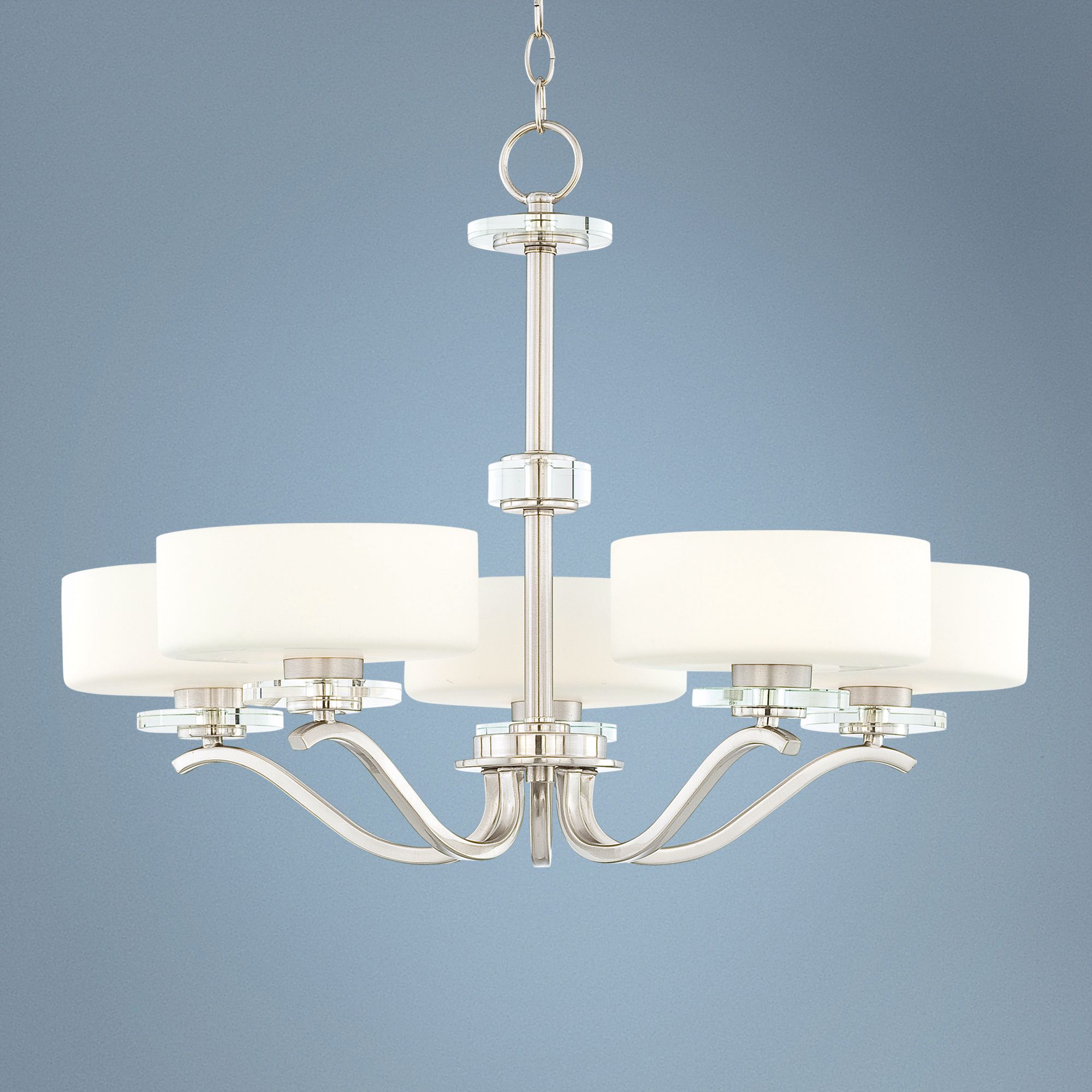 Possini Brushed Steel and Opal Glass 27" Wide Chandelier