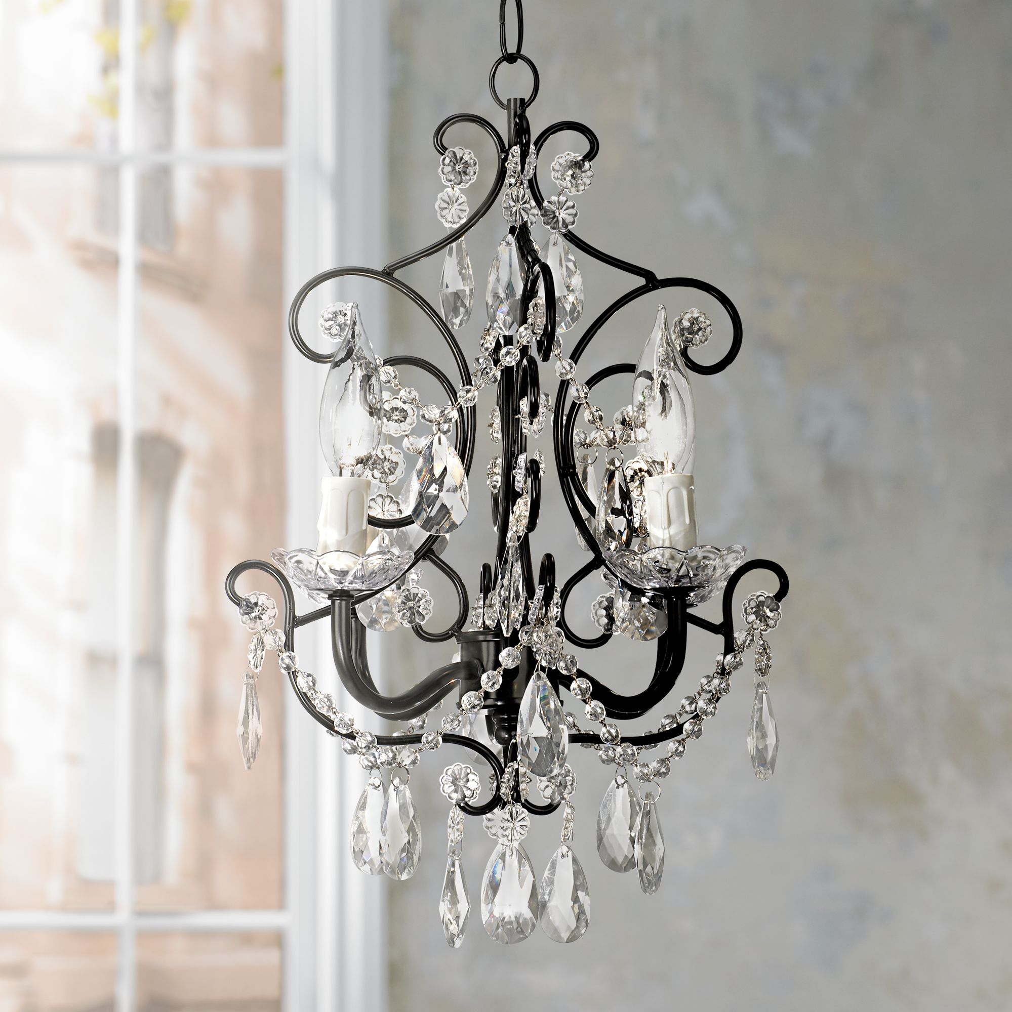 Crystal Glitter Black 12" Wide Plug-In Style Swag Chandelier
