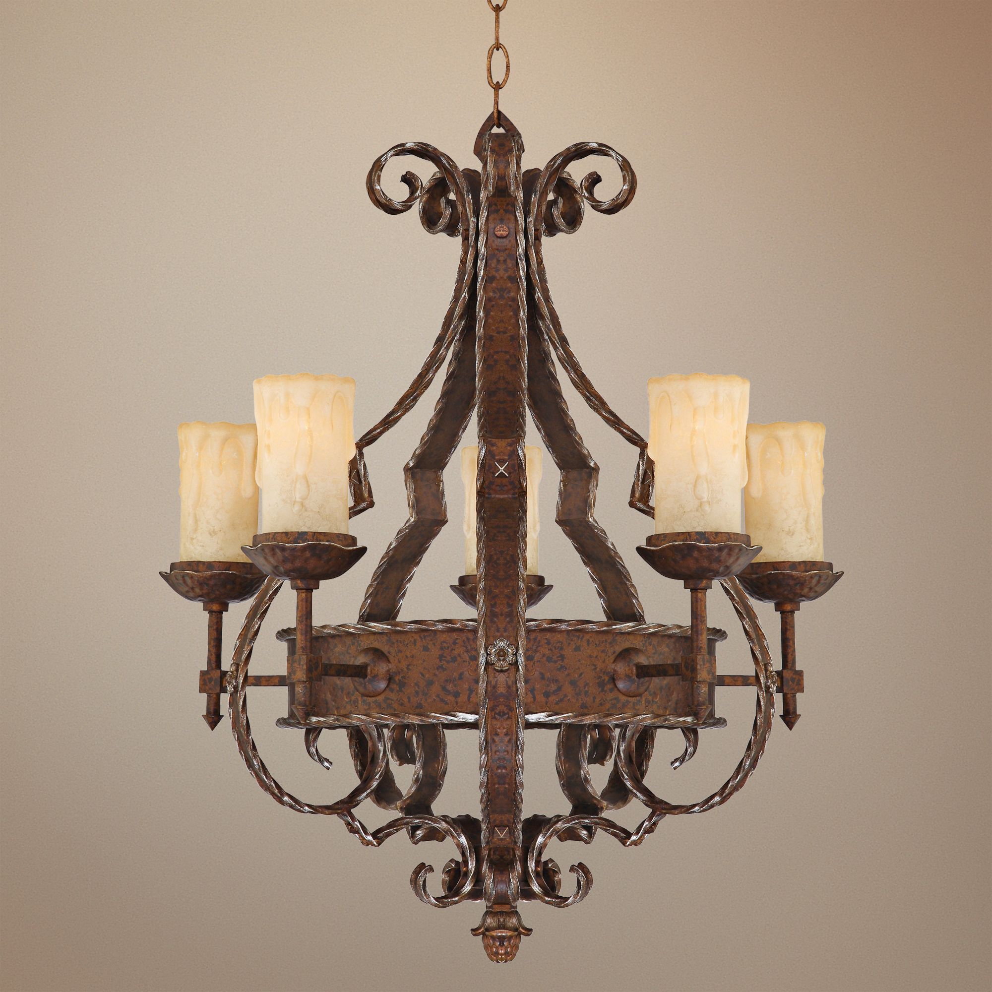 Laredo Rustic Bronze Amber Scavo Glass Chandelier