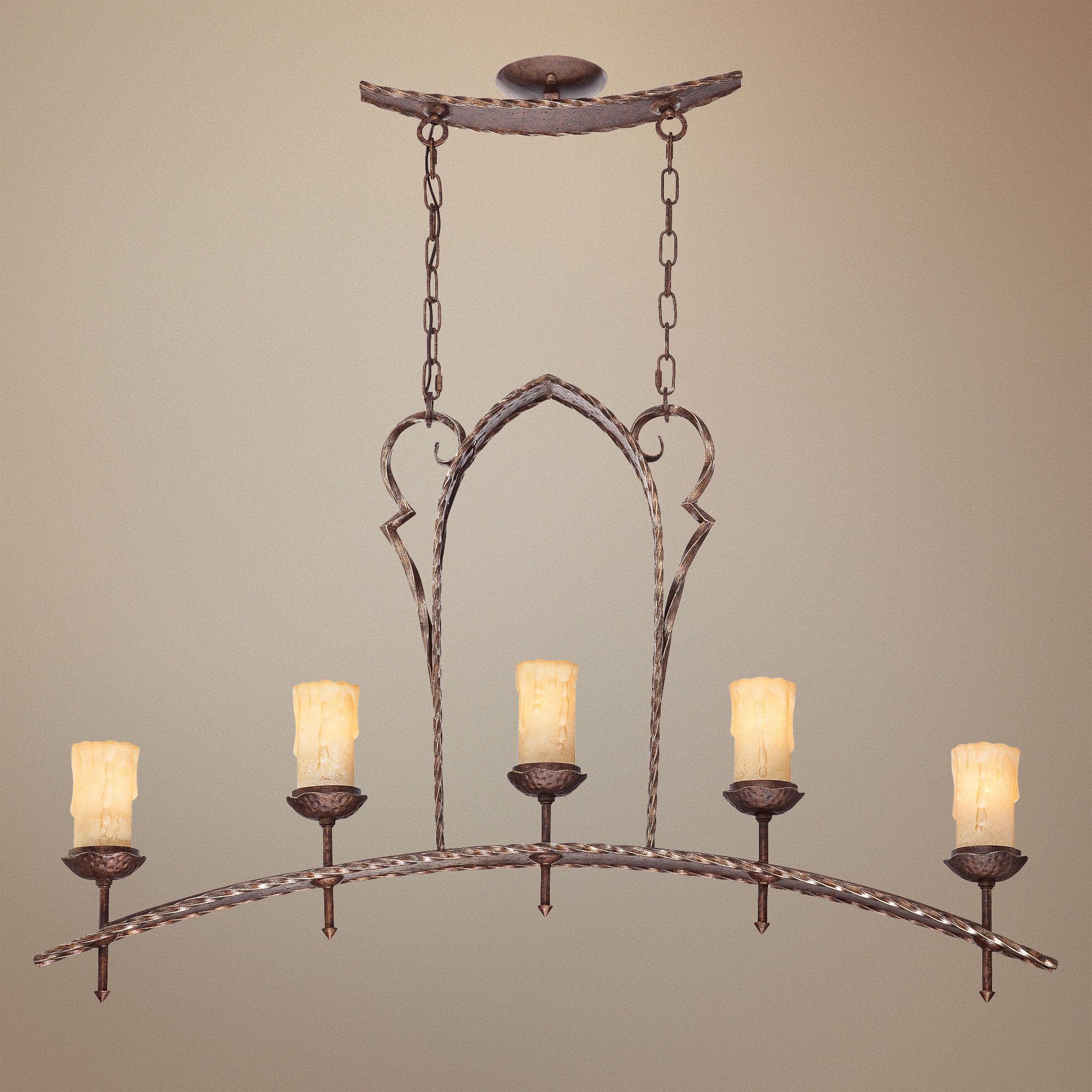 Laredo Rustic Bronze Amber Scavo Glass Island Chandelier