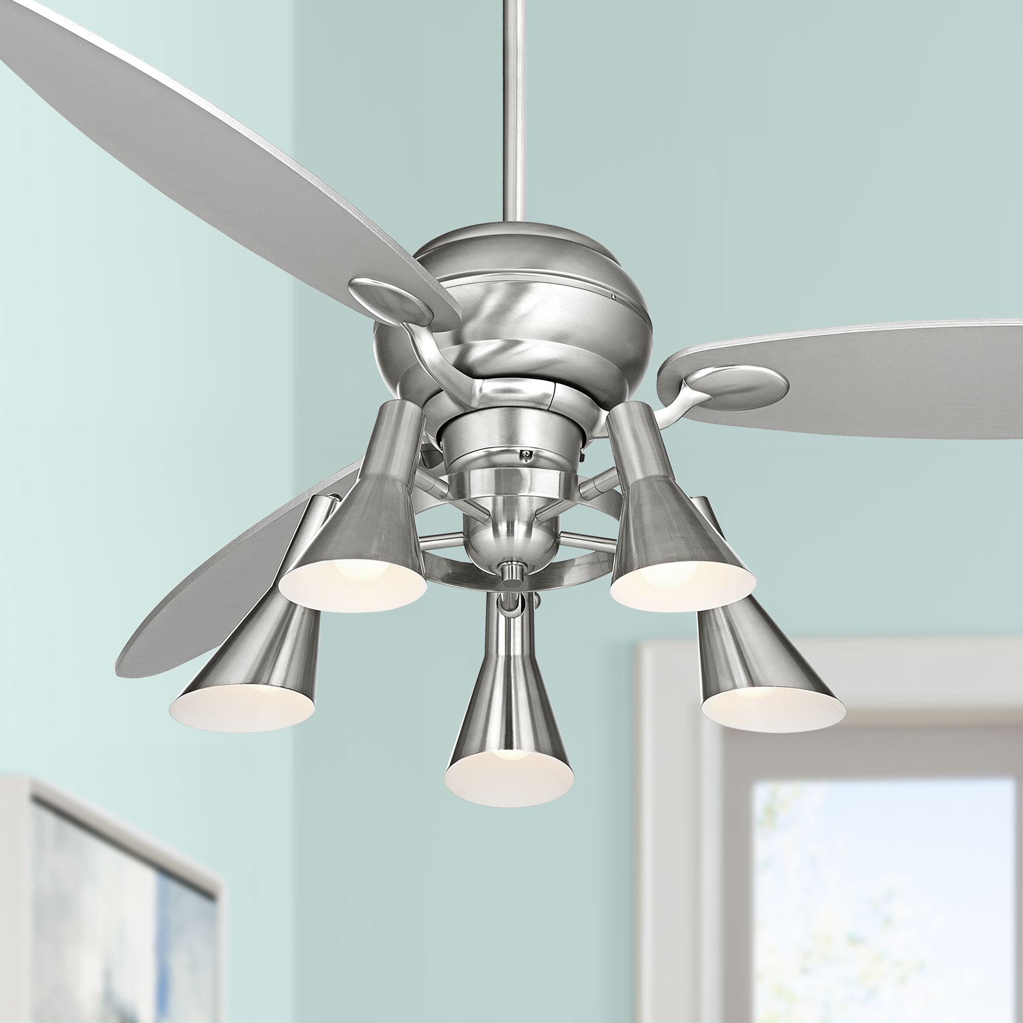 60" Spyder™ Brushed Steel Ceiling Fan with 5-Light Kit
