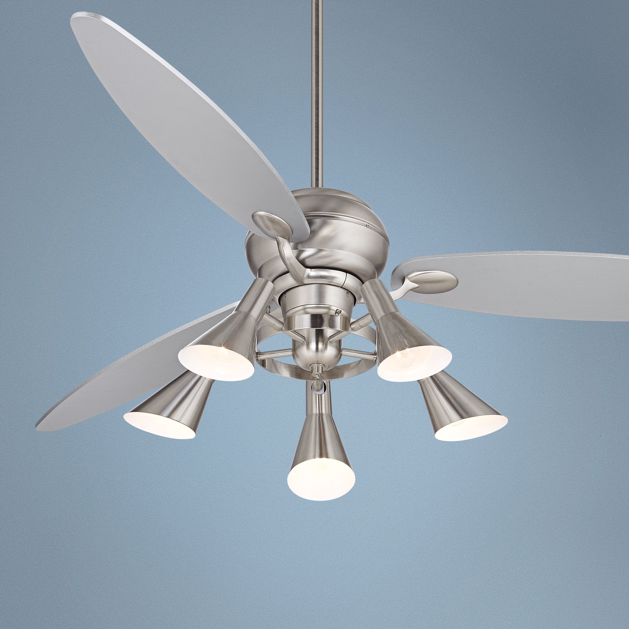 66" Spyder™ Brushed Steel Ceiling Fan with 5-Light Kit