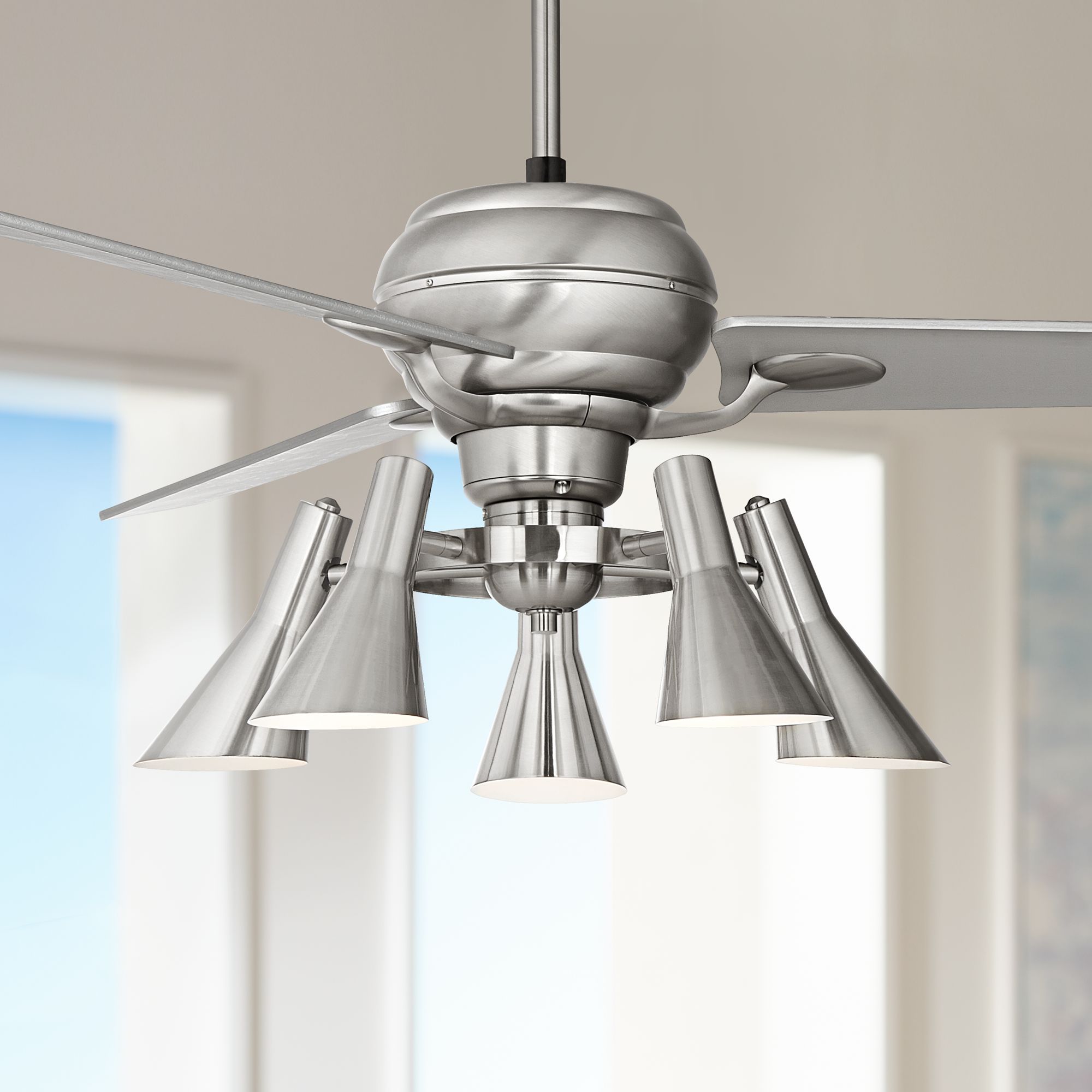 60" Spyder™ Steel Silver Blades 5-Light Ceiling Fan