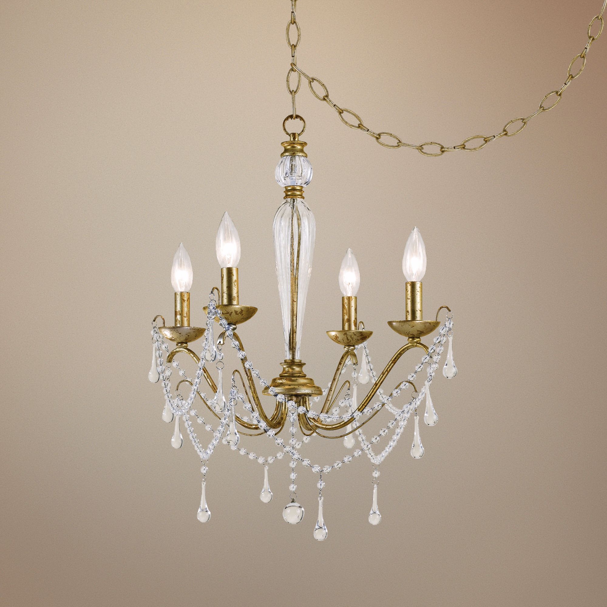Sophia Tortoise Shell Gold 19" Wide Plug-in Swag Chandelier