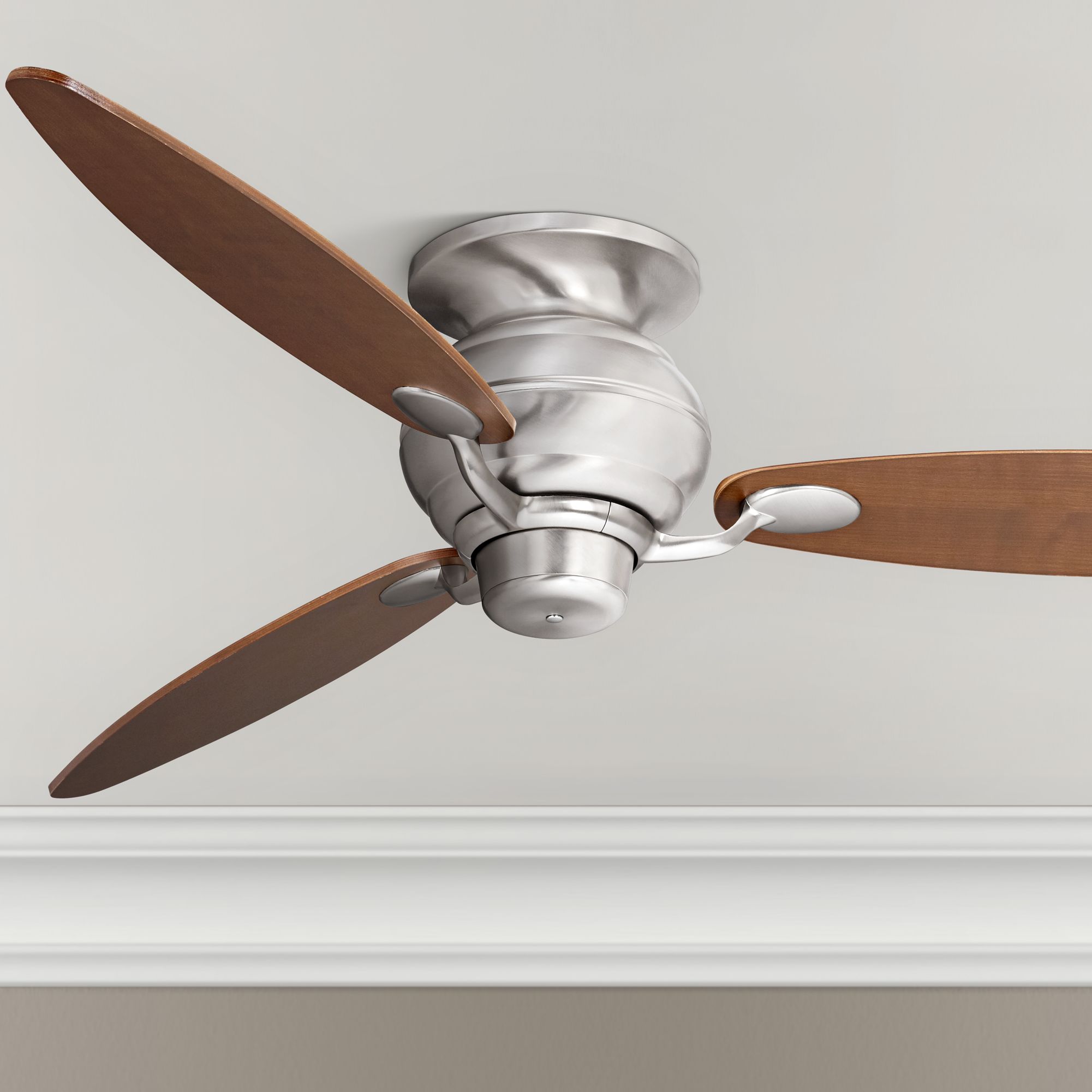 60" Spyder™ Brushed Steel Walnut Hugger Ceiling Fan