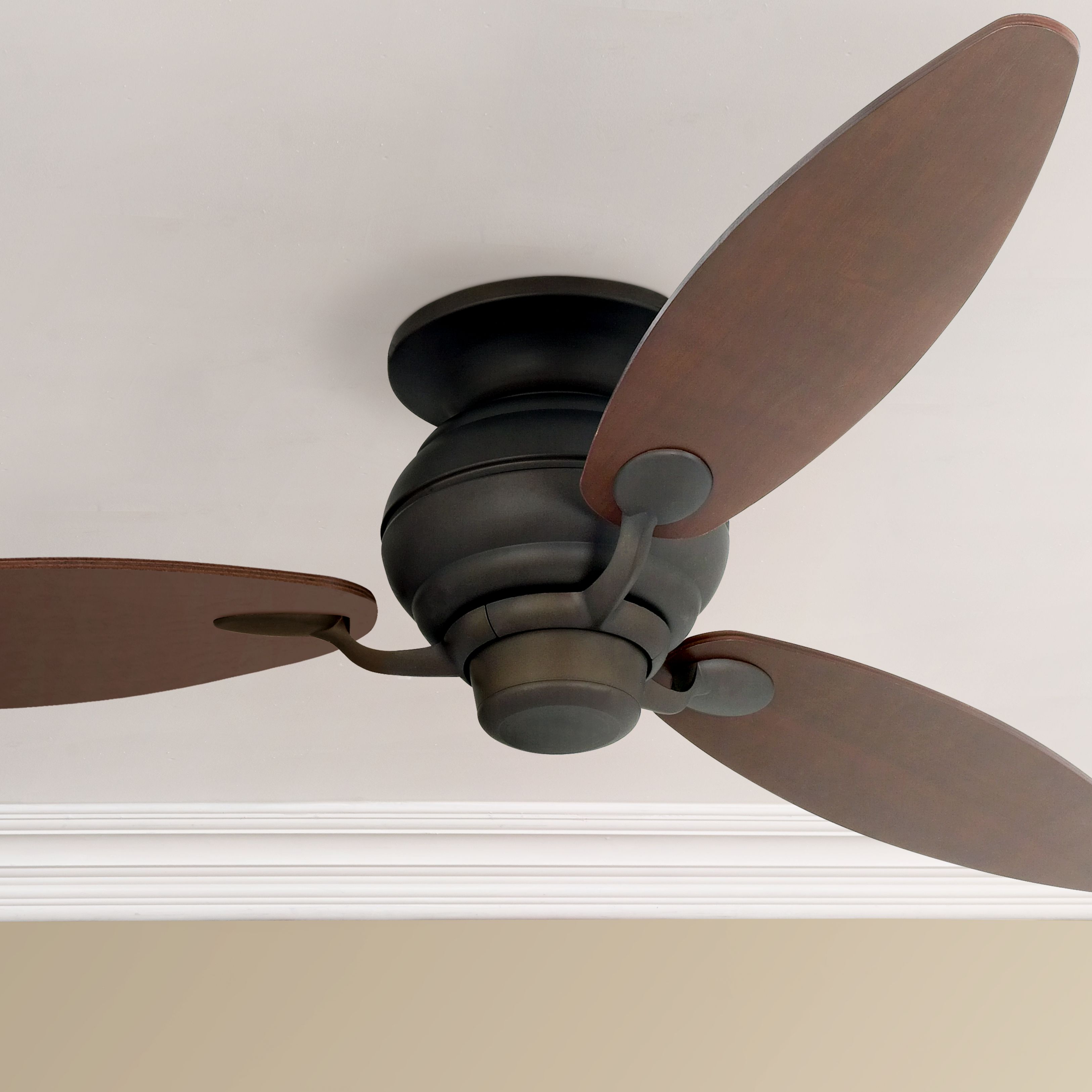 60" Spyder Bronze Rounded Walnut Blades Hugger Ceiling Fan