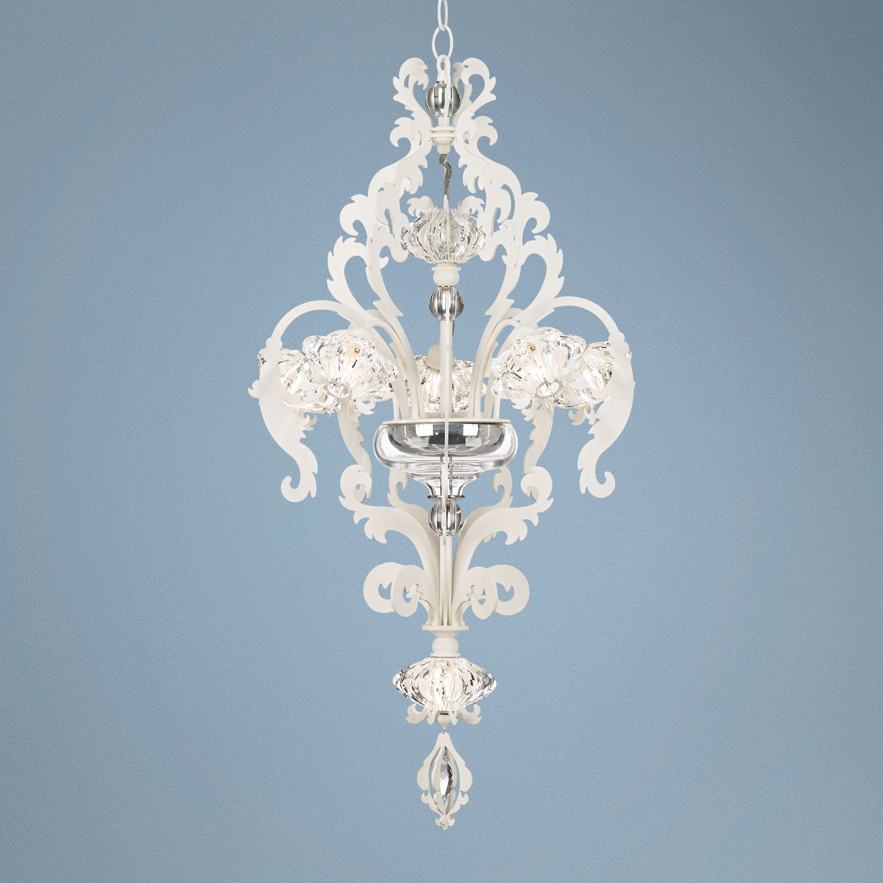 White Brocade Swarvoski Crystal 17" Wide Schonbek Chandelier